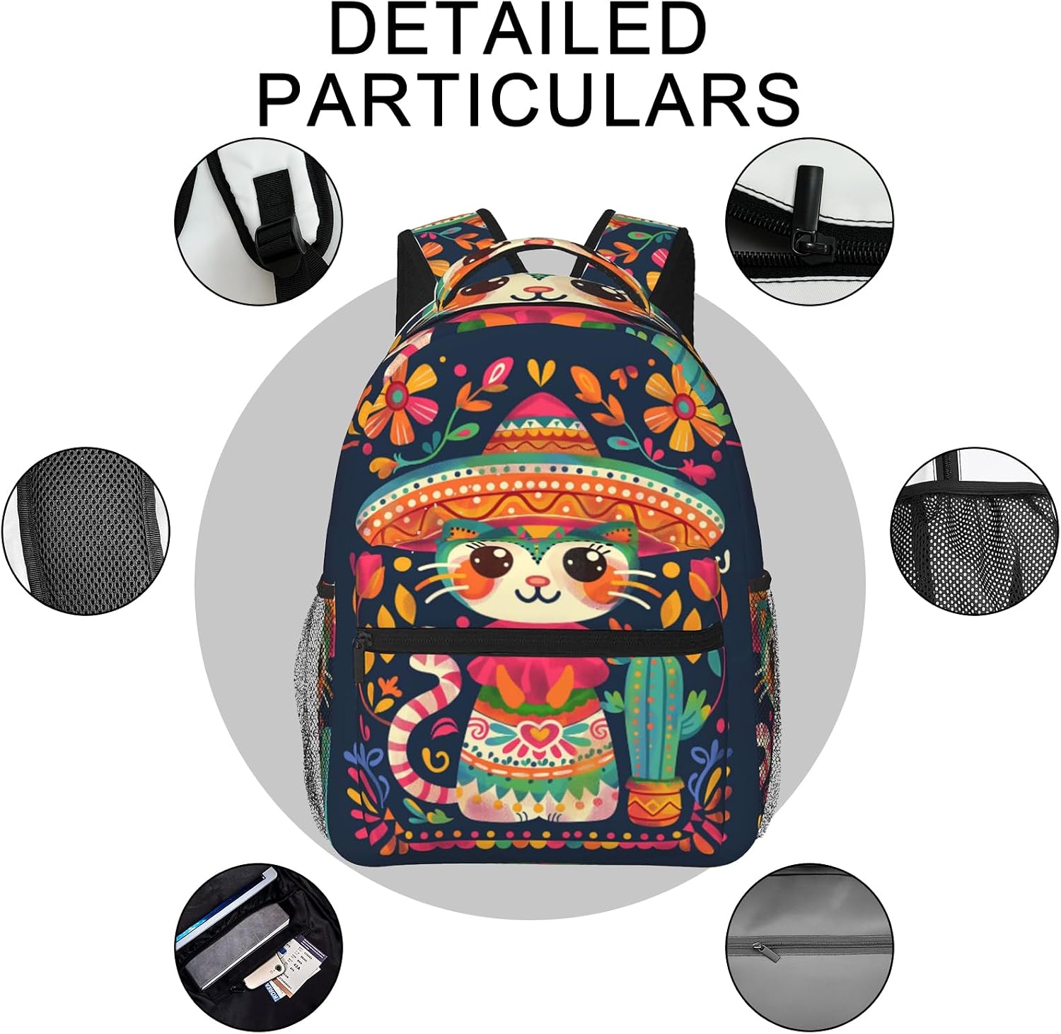 Cute Cat Floral Backpack, Lightweight Backpacks for Travel Work School Sport, Colorful Playful Back Pack Gift for Women Girls, Kitten and Flower Laptop Books Casual Daypack, 11.4×5.9×15.7 Inch