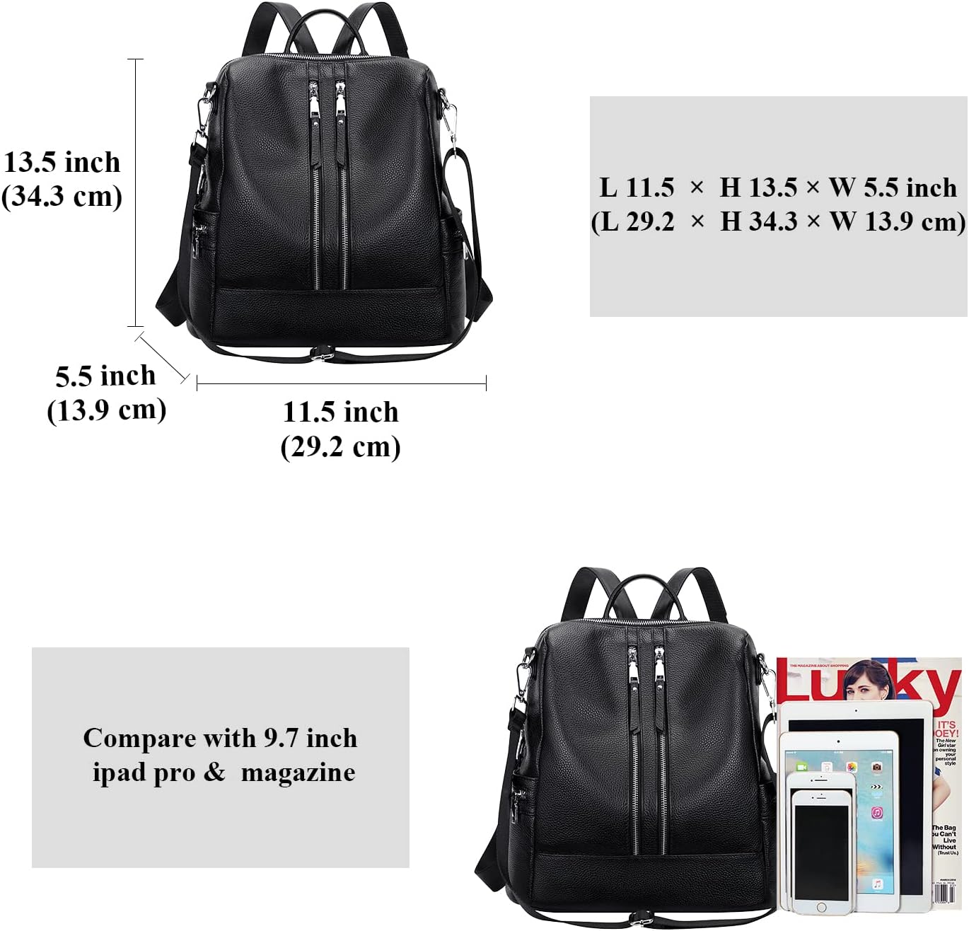 ALTOSY Genuine Leather Backpack Purse for Women Convertible Shoulder Bag Crossbody Bag Elegant Casual Daypacks (S77 Black) - Image 5