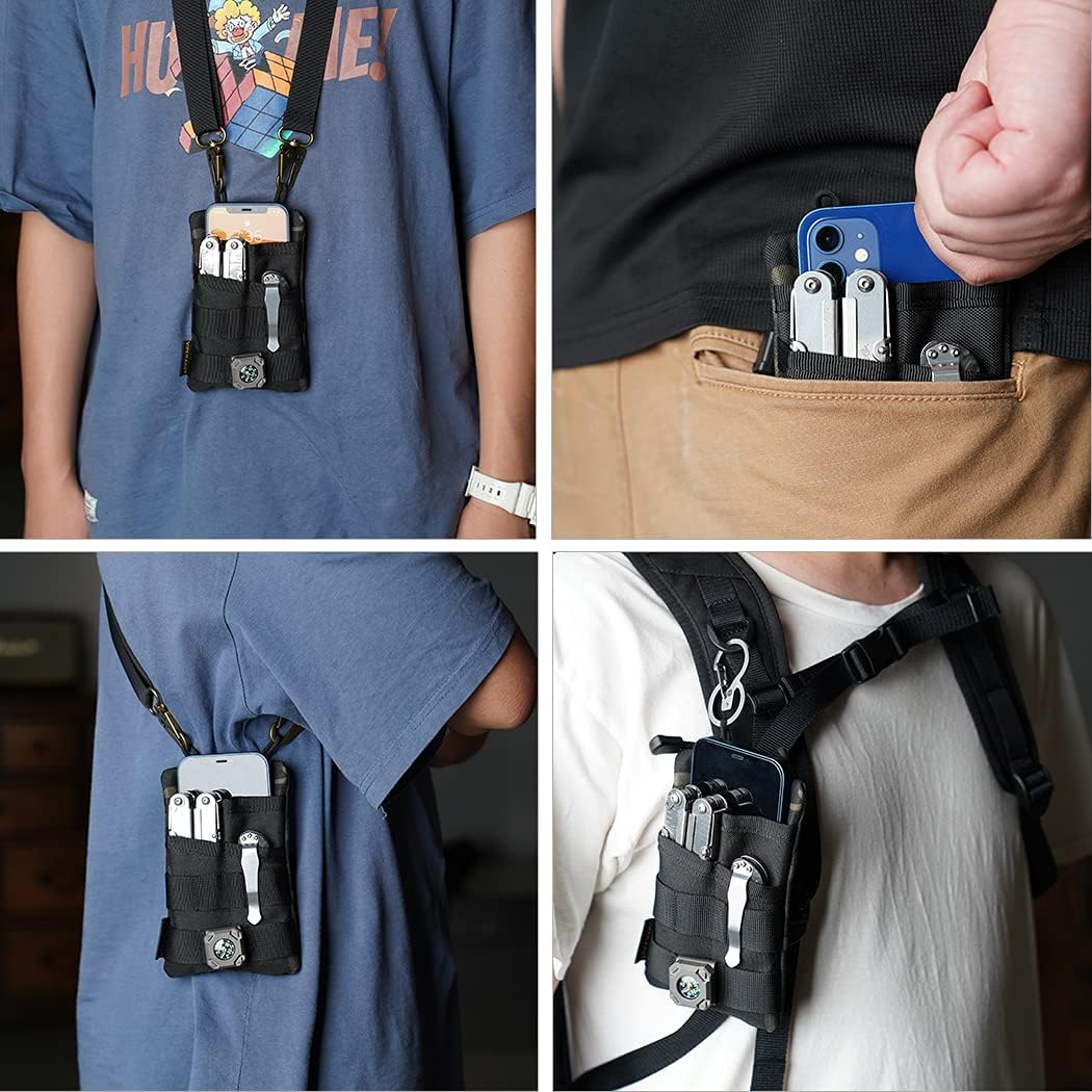 VIPERADE VE3 Tool Pouch Pocket Organizer, Nylon Tool Belt Loop Pouch with 4 Pockets Tool Storage EDC Pouch for Flashlight/Pocket Knife, Tactical Pen, Notebook (Black Camo) - - 