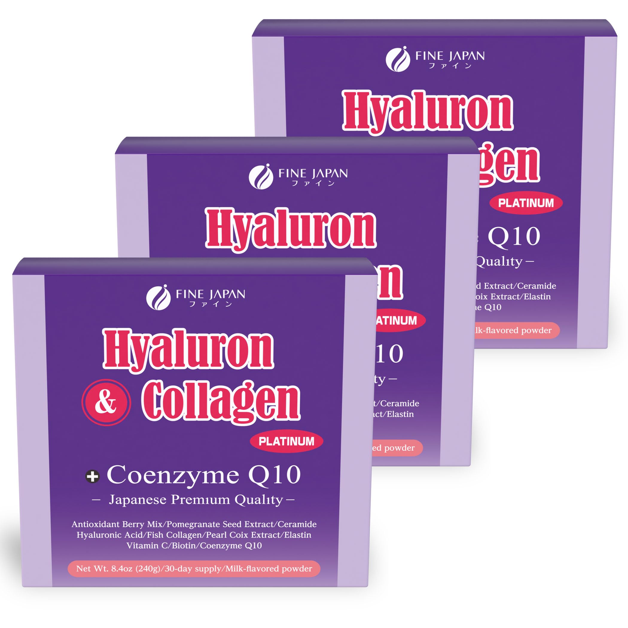 FINE JAPAN Collagen Peptides with Hyaluronic Acid Ubiquinol Elastin Antioxidant-Rich Blend Non-GMO 8 5 oz 240g 30 Servings