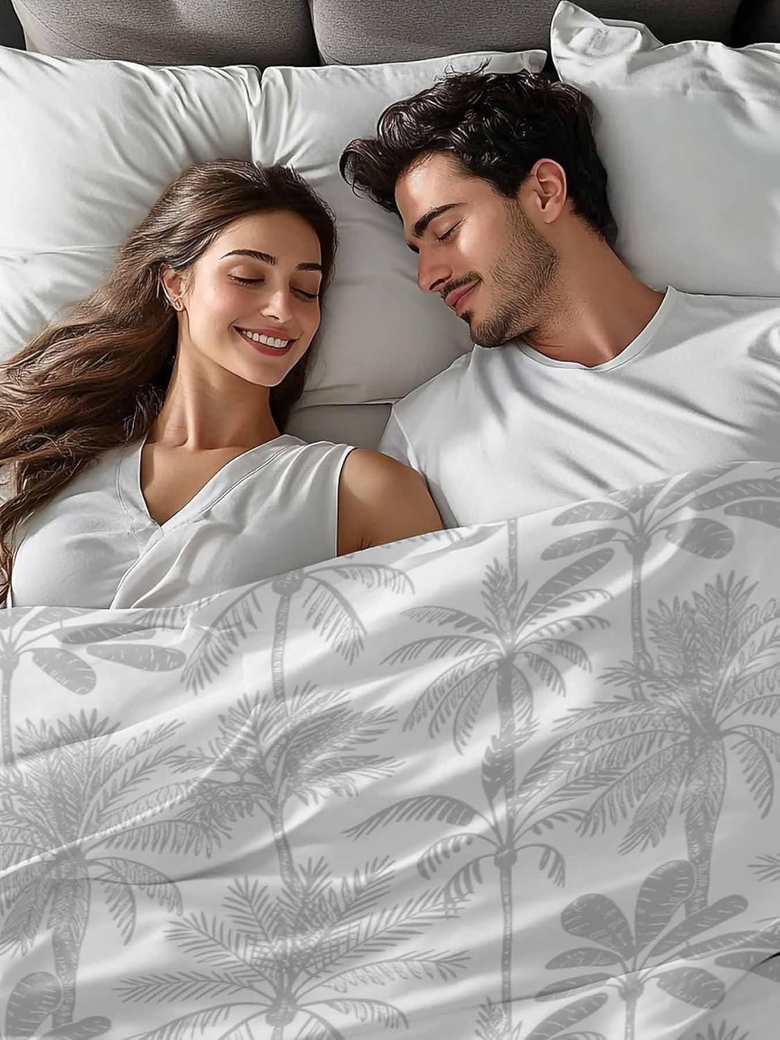 Queen Flat Sheet Only Bedding Flat Sheet, Summer Botanical Palm Trees Microfiber Breathable Top Sheets, Abstract Beach Scenery Soft Bed Sheets for Bedroom Living Room Sofa