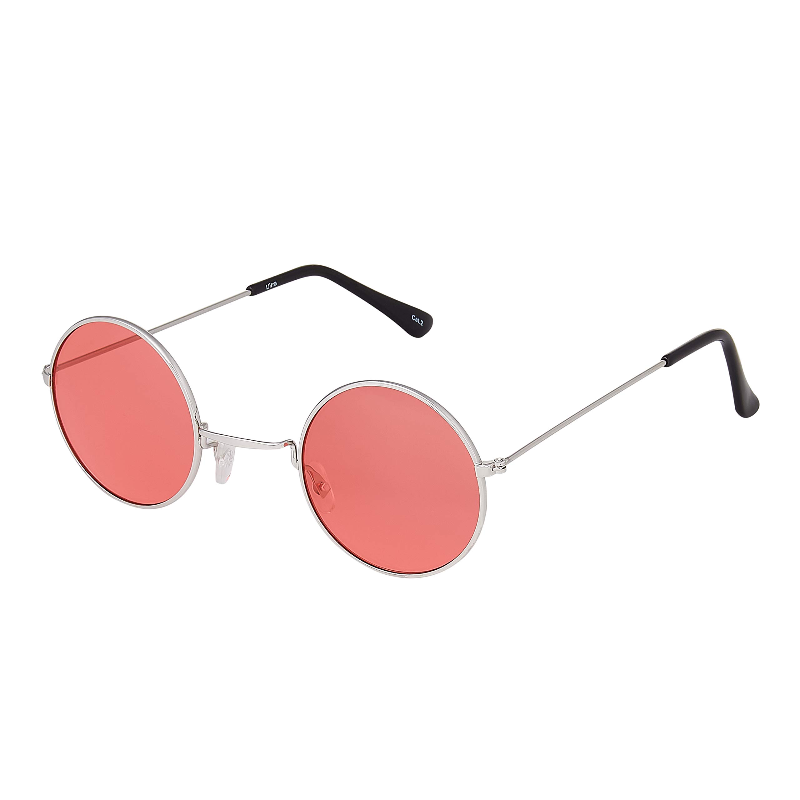 Ultrabyeasypeasystore Unisex Silver Frame With Red Lenses Ultra Retro Round Sunglasses Metal Frame Circle Lens Uv400 Protection Vintage Style Mens Womens Shades - Silver With Red Lenses