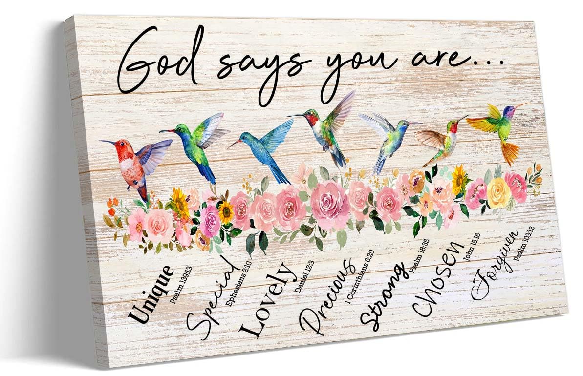 Strofupp Hummingbird Wall Art God Says You Are Bible Verse Poster Framed Inspirational Pictures Canvas Bird Prints 12x18 inches