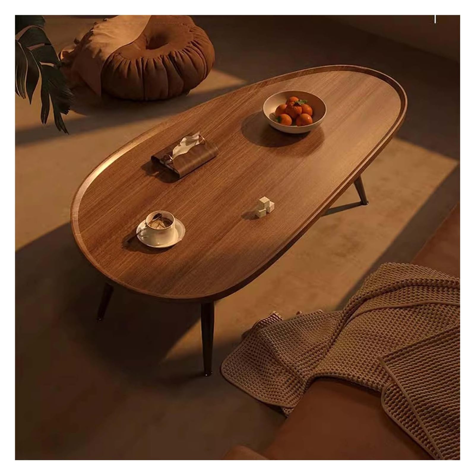 Table à café ovale moderne en bois massif et finitions premium