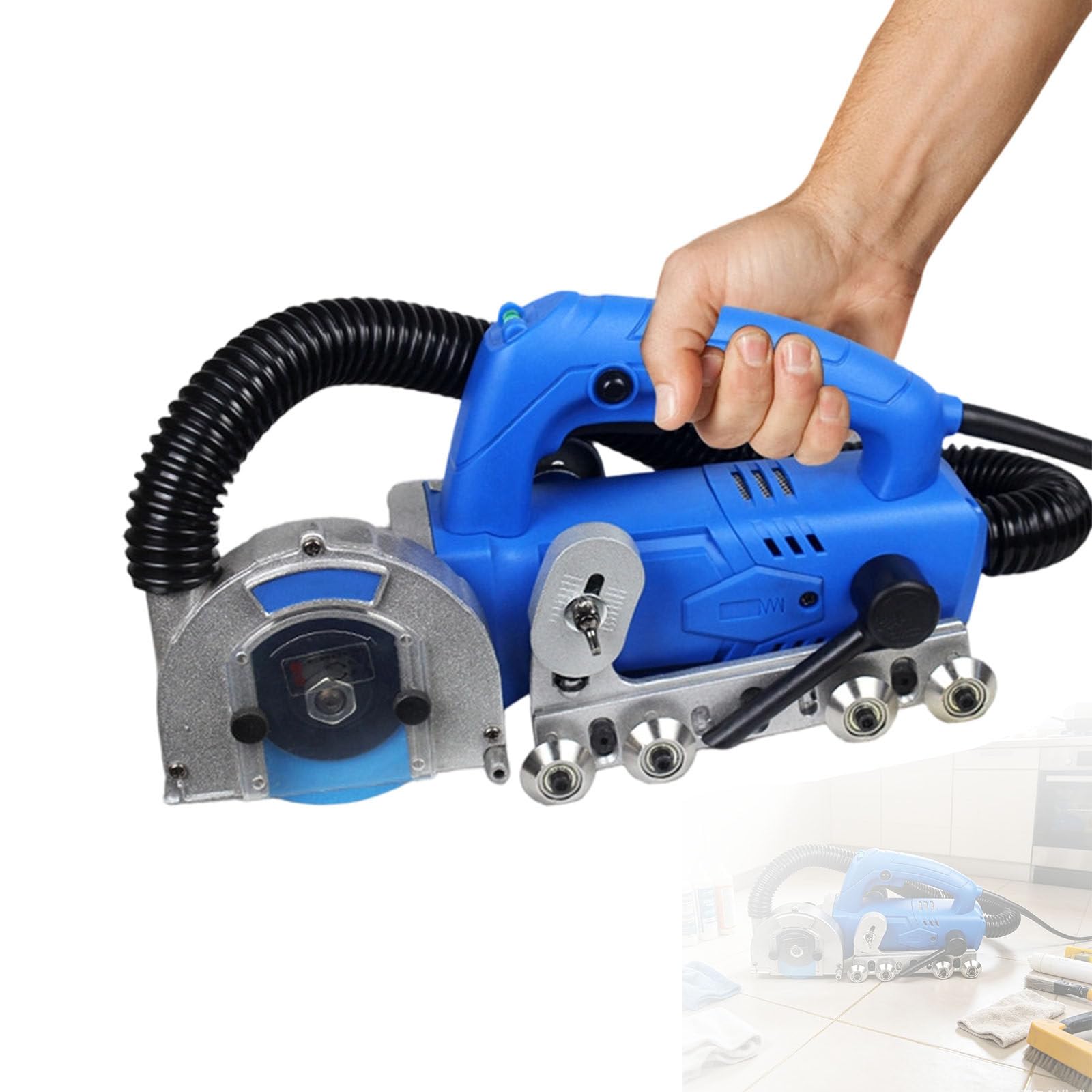 DzkZen 1200W Electric Grout Removal Tool, Tile Grout Removal Machine with 9000 RPM and Saw Blade, Auxiliary Pulley, Depth Adjustable, for Tile Cleaning StandardwithA