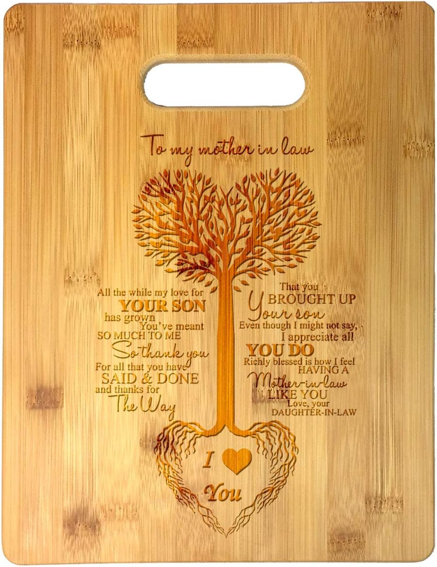 To My Mother in Law Tree Heart Sweet Sayings Birthday, Mother's Day, Laser Engraved Bamboo Cutting Board - Wedding, Housewarming, Anniversary, Birthday, Father's Day, Gift For Him, For Her, For Boys