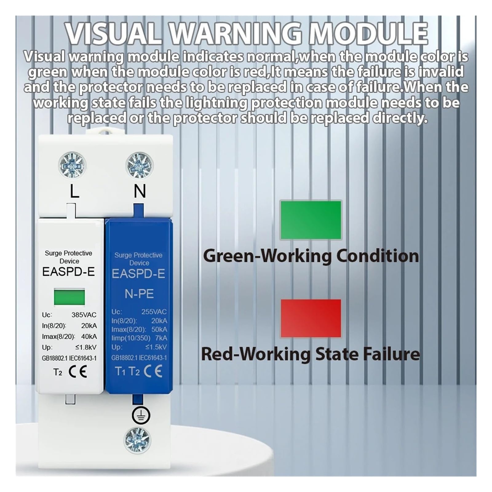 AC SPD 1P+NPE 3P+NPE 50KA T1 T2 385V 275V House Lightning Surge Protector Protective Low-Voltage Arrester Device Din Rail(4P,AC 385V)
