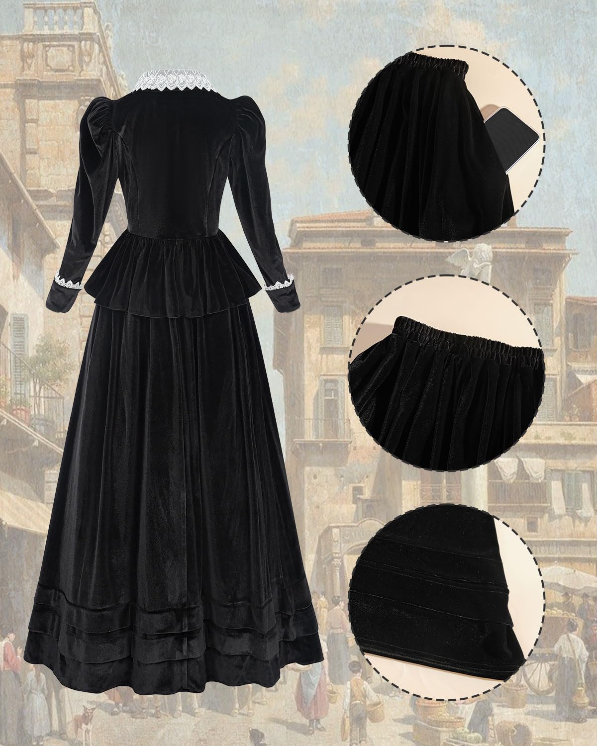 Viktorianische Kleid Kostüm Abendkleid Vintage A-Linie Rock Hochzeitsgäste