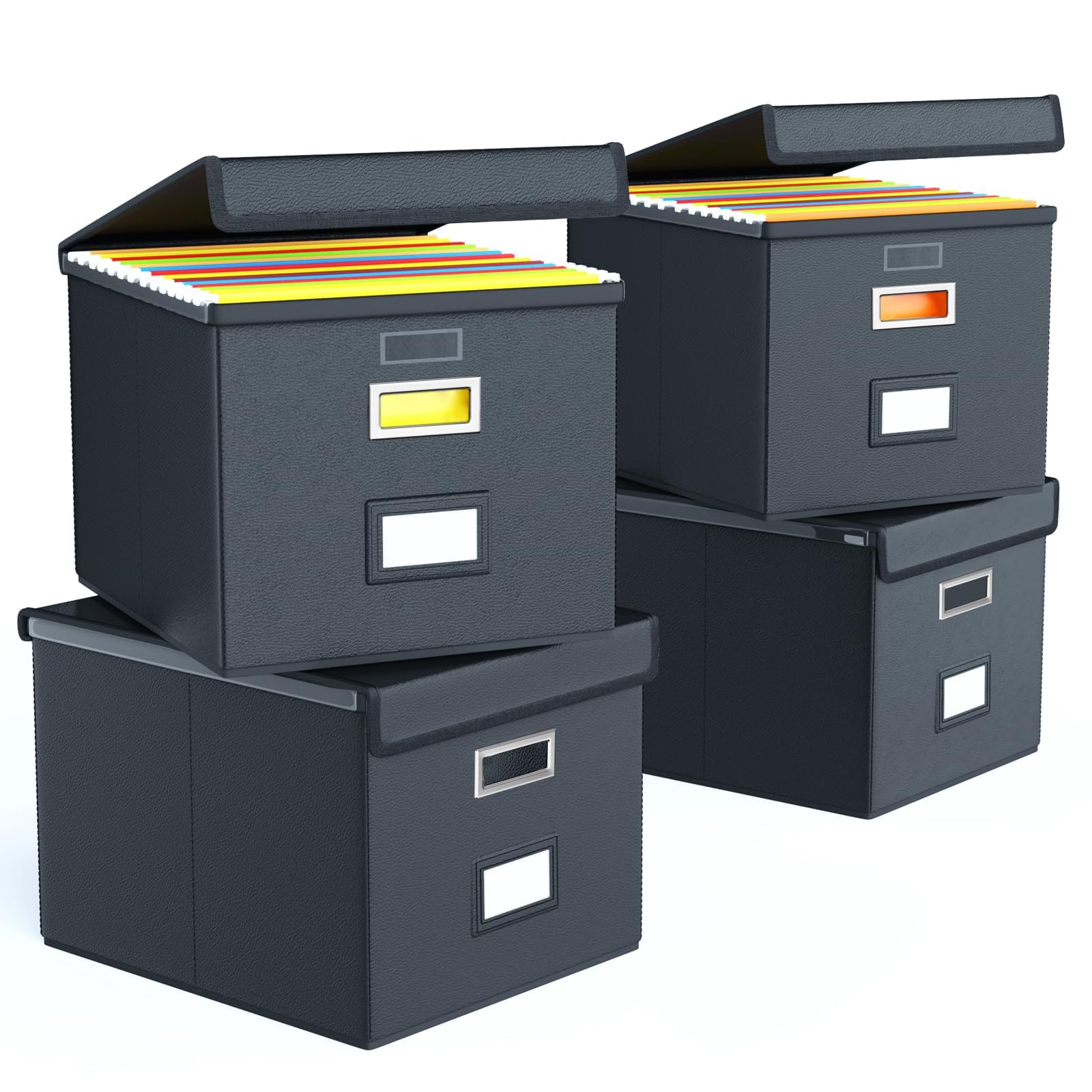 HuolewaUpgraded Portable Leather File Organizer Boxes with Lids, Office  Document Boxes Organizer, Filing Boxes, Decorative Small File Boxes for