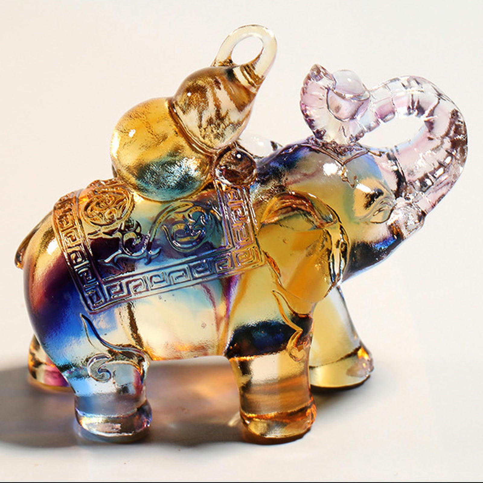 Elefante in cristallo di vetro, portafortuna, elefante, decorazione, mobili, artigianato, casa di buon auspicio, regalo per trasloco della casa, elefante con retro singolo in ambra