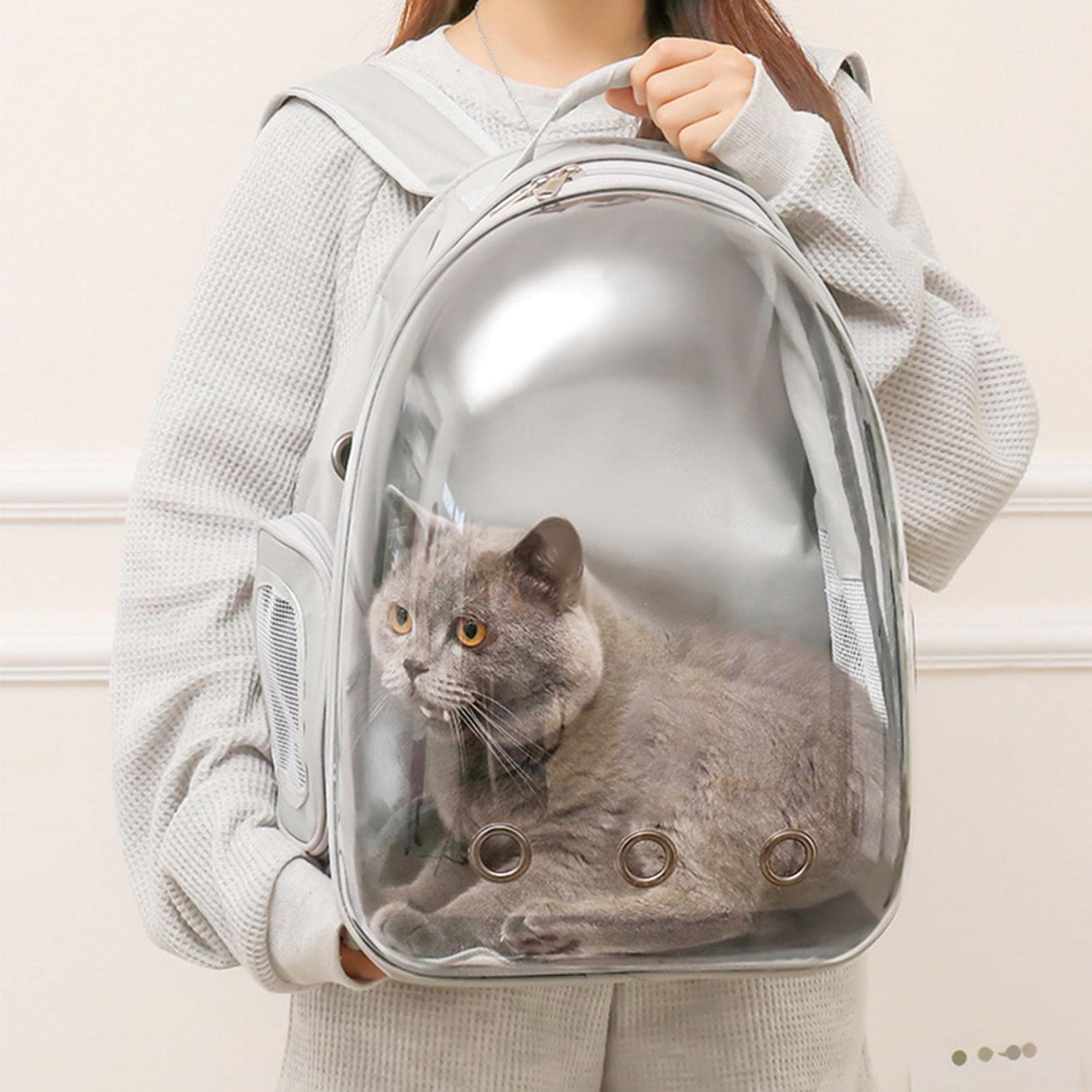 Katzen-Rucksack, Haustier-Luftpolster-Rucksack, von Fluggesellschaften zugelassen, belüfteter, transparenter Raumkapsel-Rucksack, Haustier-Reise-Tragetasche for kleine, mittelgroße Katzen und Welpen/8