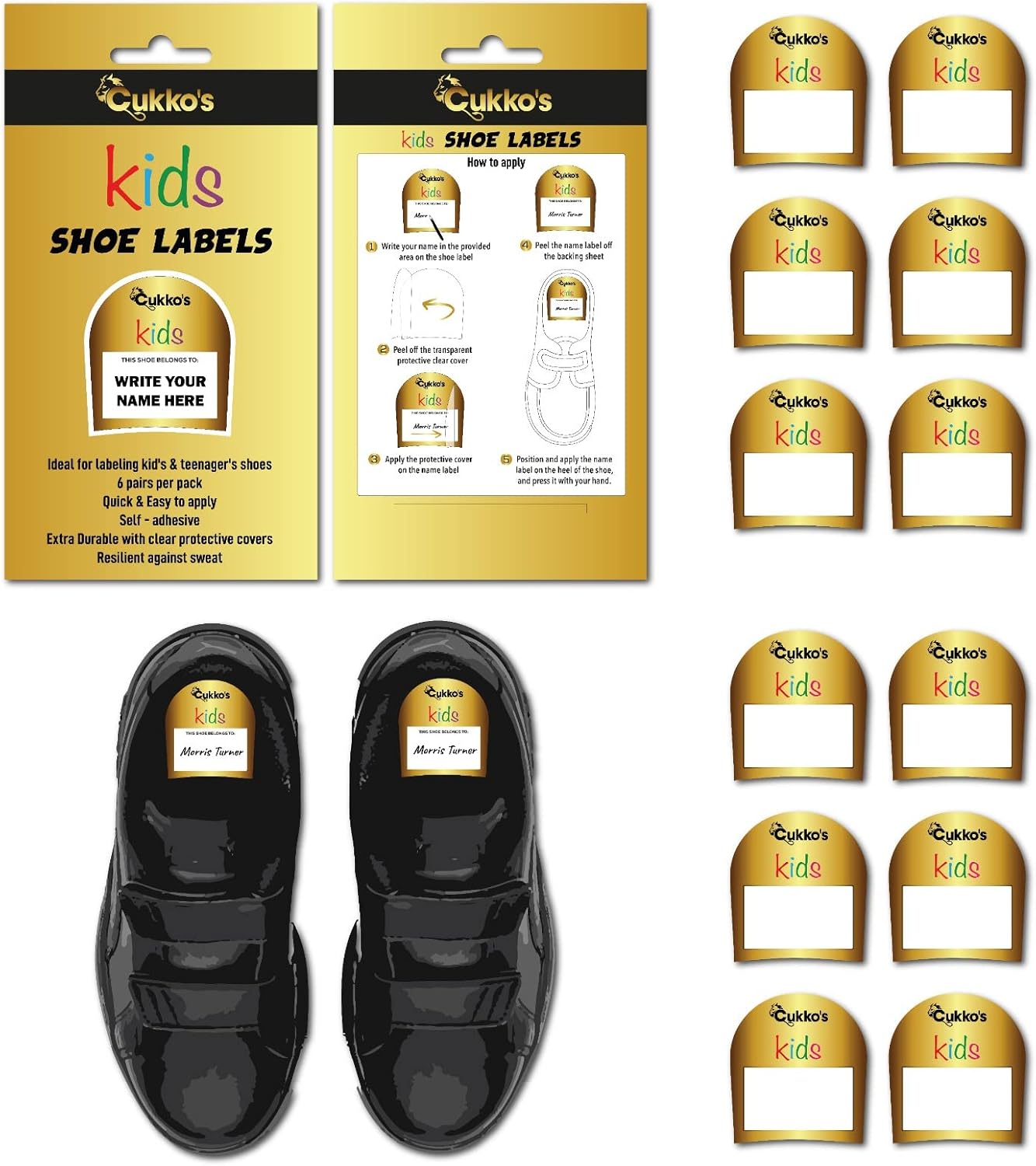 CUKKO'S Shoe Name Labels School Shoe Tags (6 Pairs of Labels) with