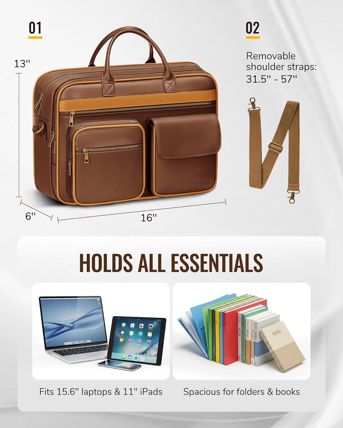 Ytonet Leather Messenger Bag for Men, 15.6 In Vintage Briefcase with Padded Laptop Compartment, Gaming Laptop Briefcase 18 Inch, Expandable Extra Large Case for Computer