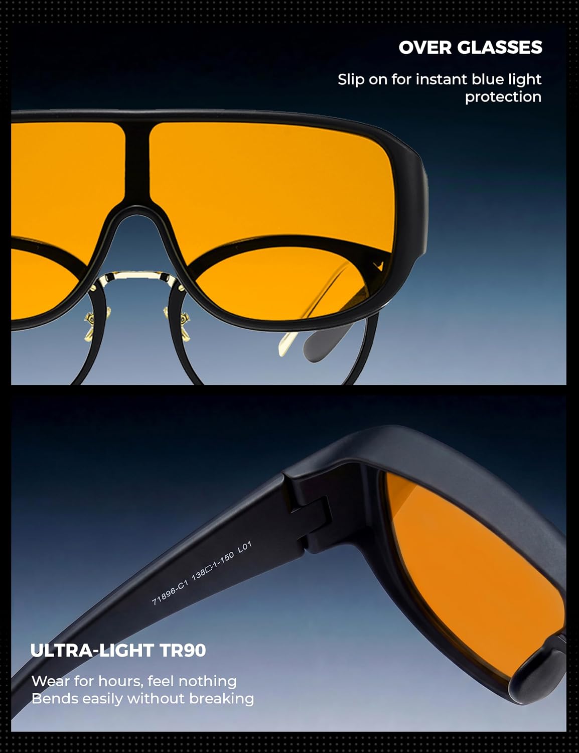 TIJN Blue Light Blocking Fit Over Glasses for Men Women, Dual AR Coating, Oversized Aviator Frame for Computer Gaming Screen