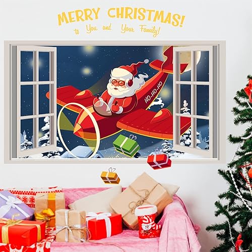 Calcomanías de pared de Navidad, calcomanías de Papá Noel para decoración de pared, calcomanías falsas 3D para ventana, calcomanías de pared de