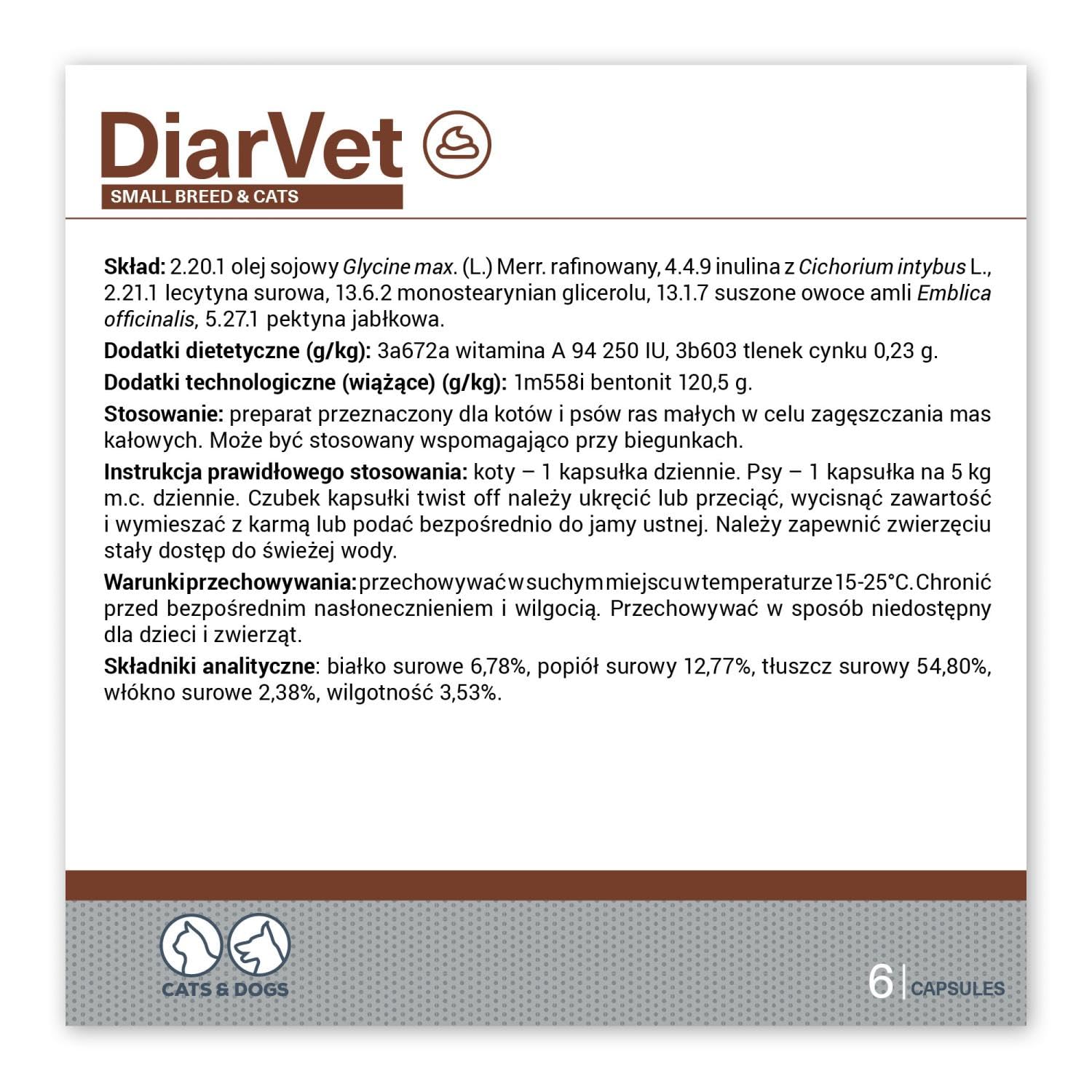 Vet Expert DiarVet Small Breed & Cats, 6 Capsules, Digestive Supplement for Diarrhoea Relief - Image 2