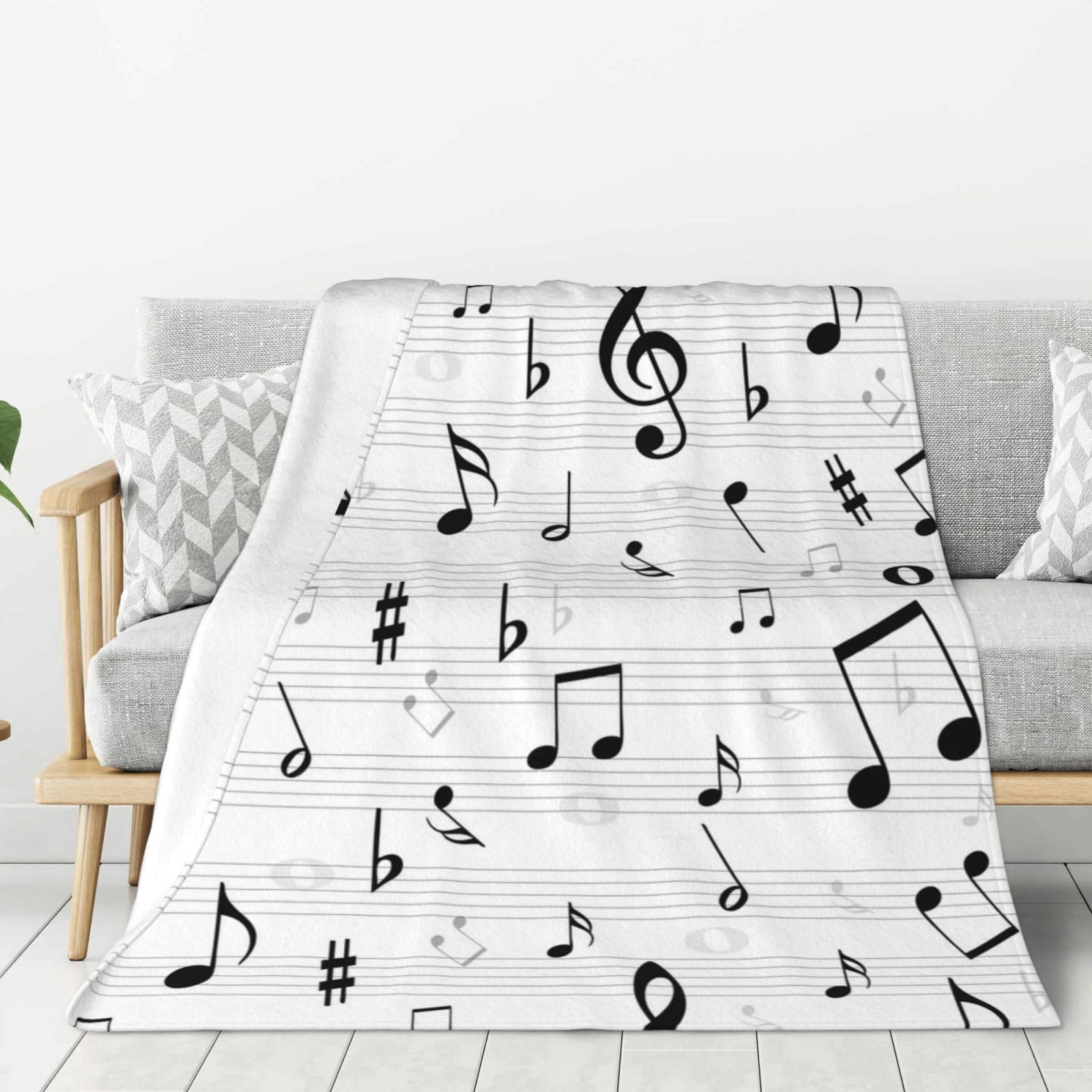 Notenschlüssel Musiknoten Notenblatt Symbol Diskant Abstrakt Kuscheldecke, warme Flanell-Fleece-Plüsch-Überwurfdecke als Bettdecke/Bettlaken, 152 x 203 cm