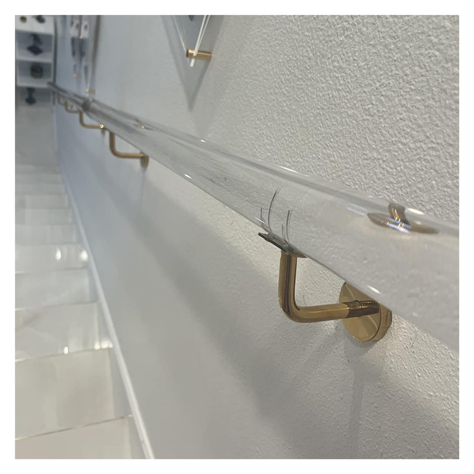 Gyeqxkt Golden Brackets Adjustable Clear Acrylic Stair Handrail Kitnonslip Indoor/Outdoor Rail 1.6Ft To 20Ft Includes Elegant Perfect For Safety & Style 350Cm (11.5Ft)