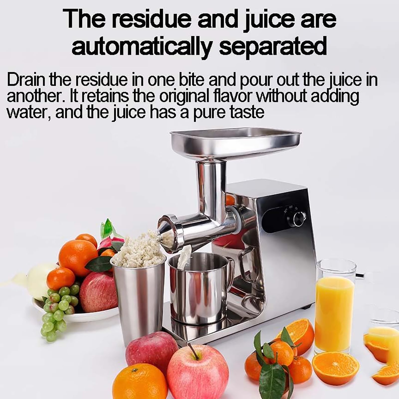 Licuadora De Prensado En Frío De Acero Inoxidable De 200 W, Extractor De Jugo De Frutas Y Verduras con 2 Vasos, Expulsión Automática De Pulpa, Fácil De Limpiar.
