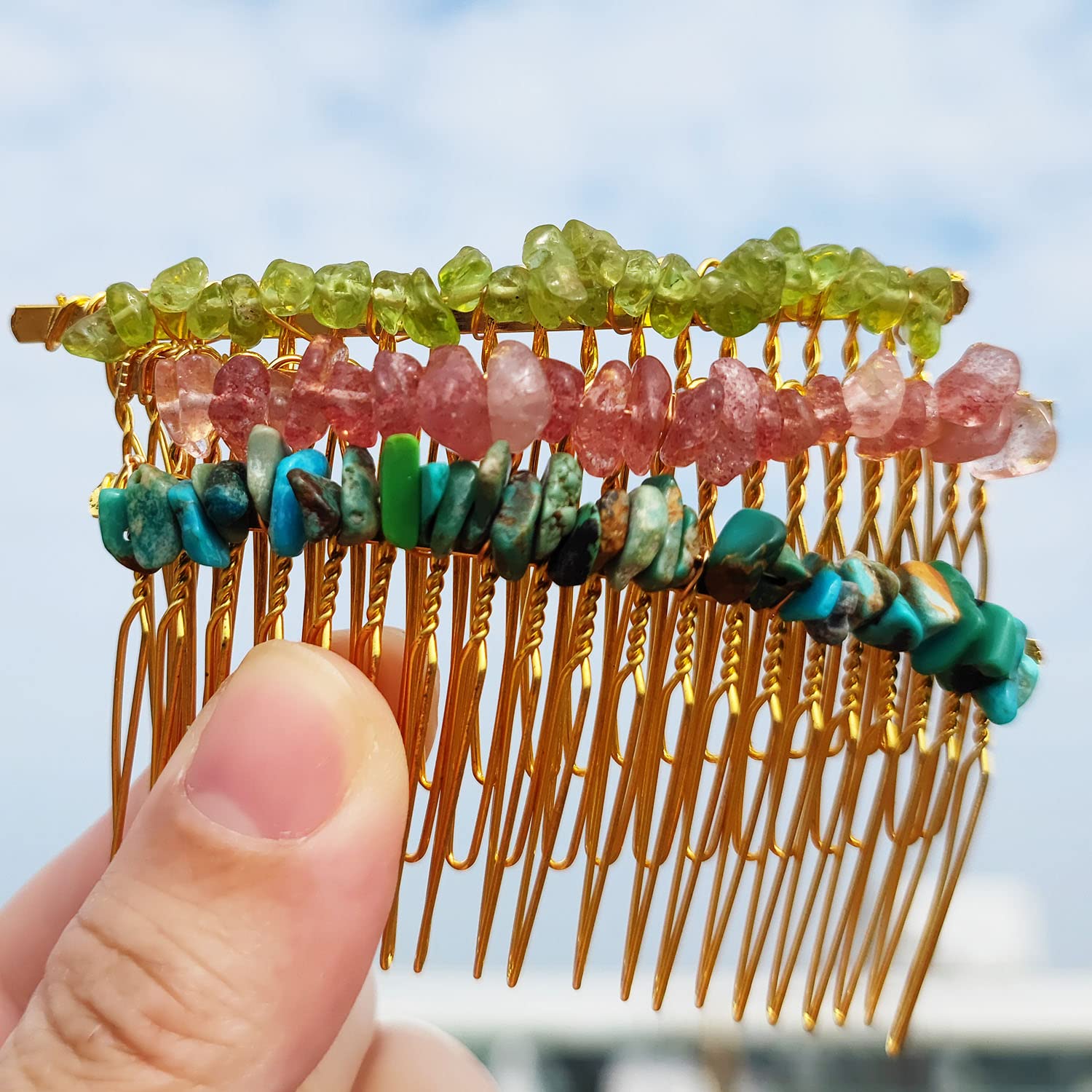 Decorative Hair Side Comb Women Hair Comb Raw Crystal Hair Accessories Jeweled Tiara Handmade Set of 3 : Beauty & Personal Care