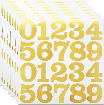 8 Sheets 2 Inch Vinyl Gold Number Stickers, 160 Pieces