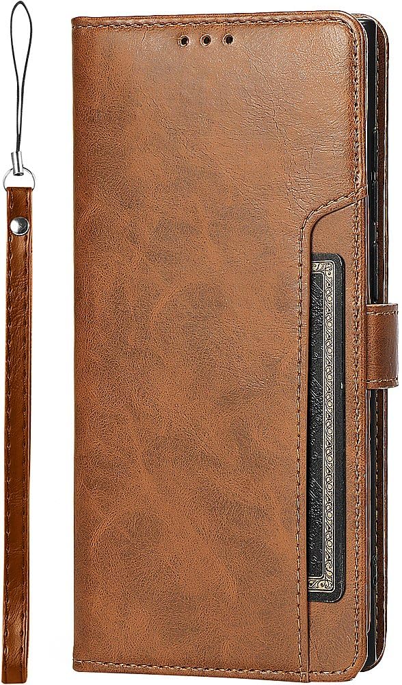 SaharaCase Genuine Leather Folio Wallet Case for Samsung Galaxy S24 Ultra - Integrated Kickstand, Full-Grain Genuine Leather, Wallet Compartments - Brown