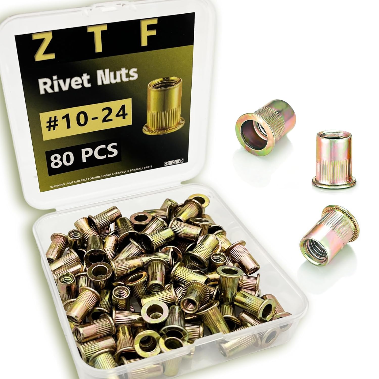 SAE 8-32 10-24 1/4-20 5/16-18 3/8 Inch-16UNC Rivet Nut Assortment Kit, Yellow Zinc Flat Head Rivnut Set, Threaded Insert Nutsert Rivnuts for Metal, Plastic, Fiberglass (5/16"-18UNC)