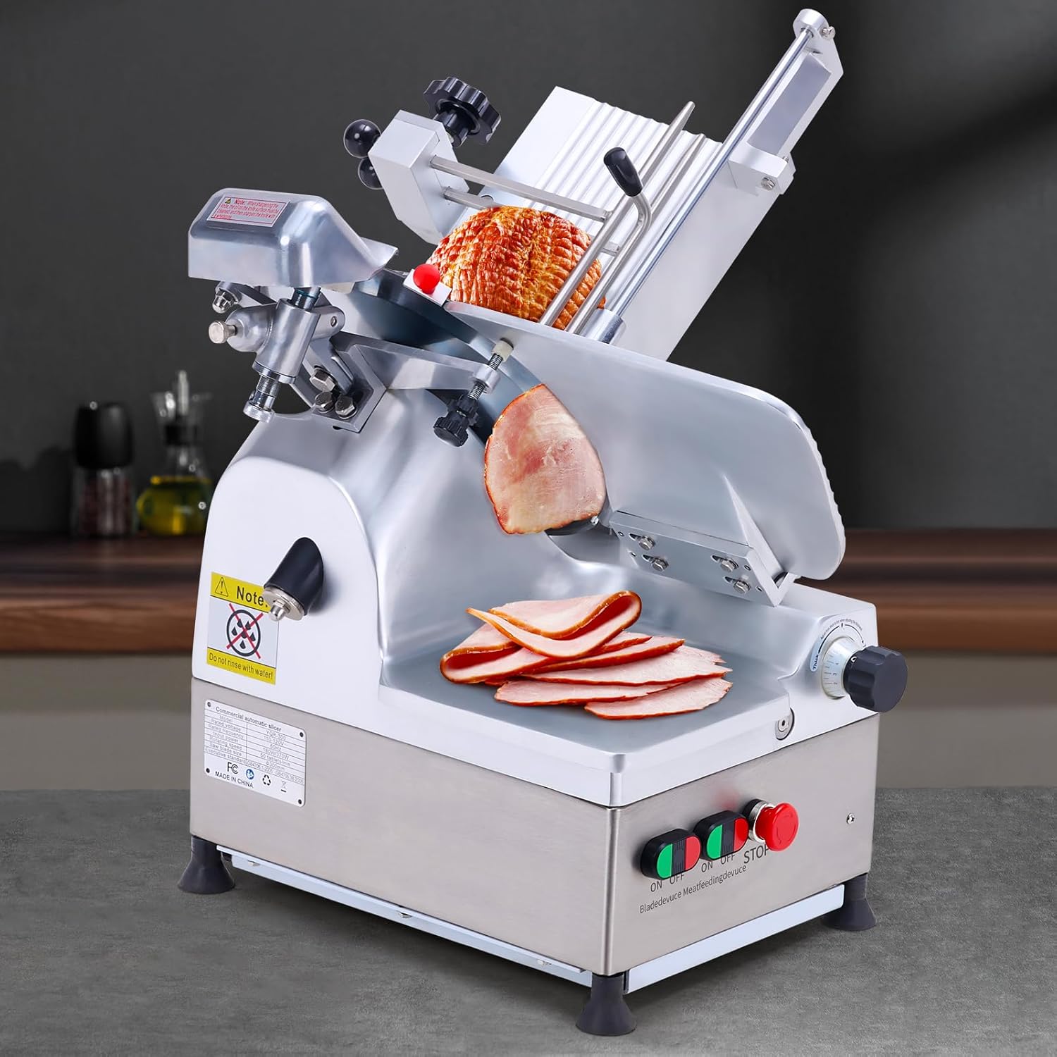 Towallmark Automatic Meat Slicer, 550W Deli Slicer with 12" Carbon Steel Blade, Meat Slicer Machine with Adjustable Thickness From 0～14 mm Suitable for Commercial/Home Use