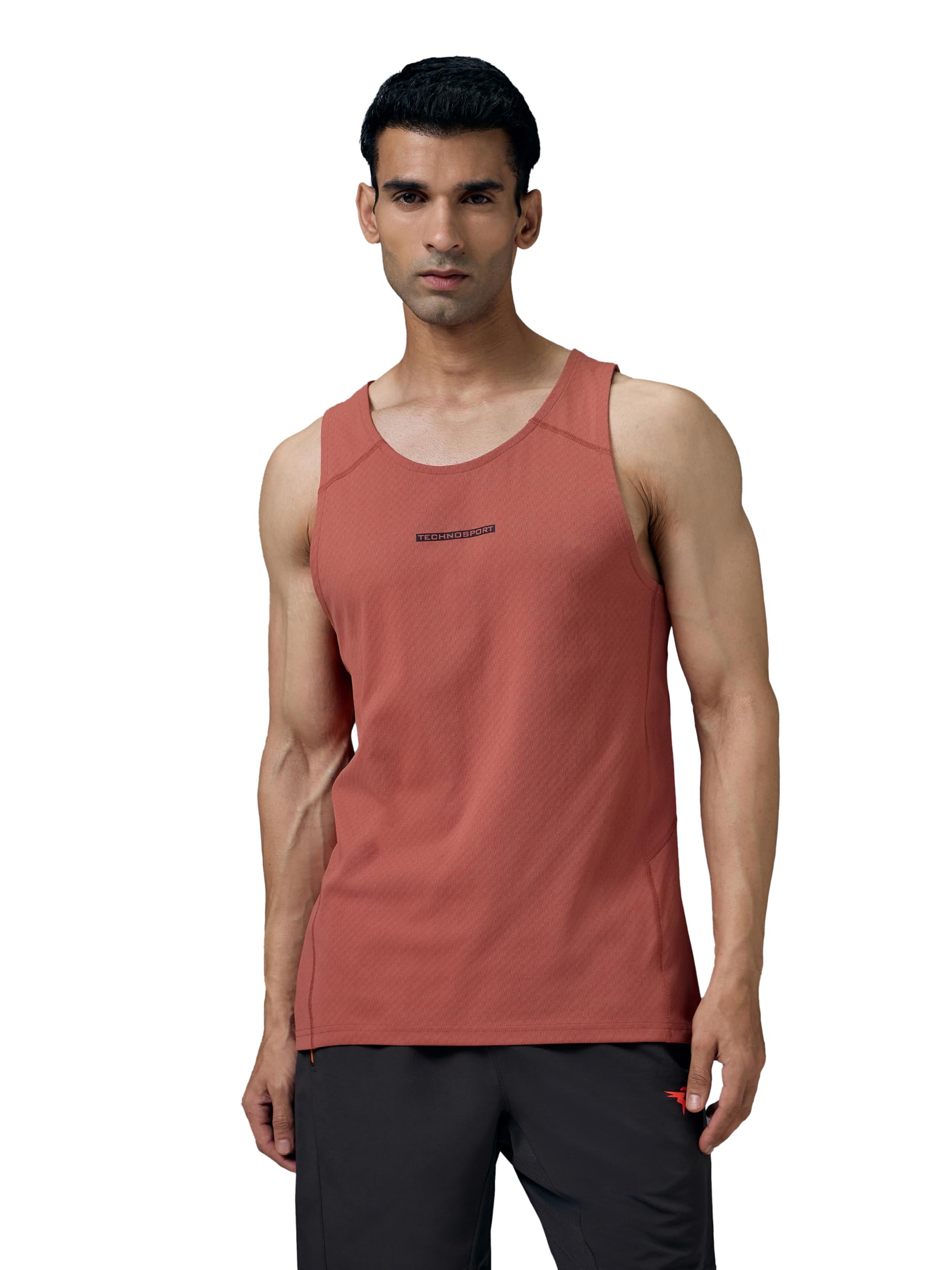 Men's Slim Fit Textured Scoop Neck Lightweight Gym Vest for Running, Gym & Sports