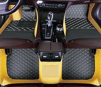 Custom Luxury Car Floor Mats Suitable for All Sedans, Sports Cars,SUV, Business Vehicles, Trucks, Waterproof and Anti Slip Fully Covered Leather Floor Mats (Yellow and Black)