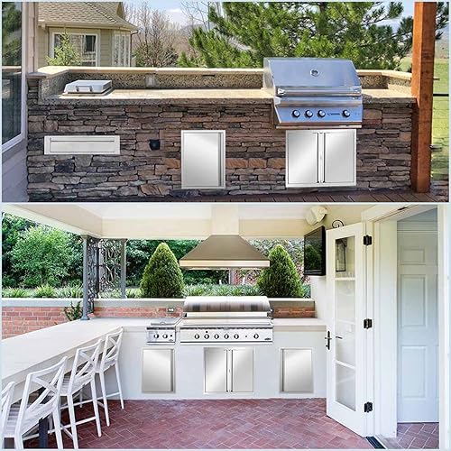Miniatura 5 de Puertas de acceso doble para barbacoa de acero inoxidable panel de puerta de doble pared de 26 pulgadas de ancho x 24 pulgadas de alto, puertas de