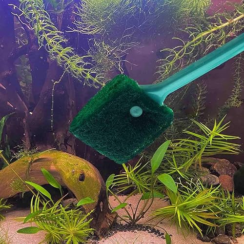 3 PCS Double-Sided AOODOOM Aquarium Fish Tank Algae Cleaning Brush with Non-Slip Handle, Sponge Scrubber Cleaner for Glass Aquariums and Home Kitchen