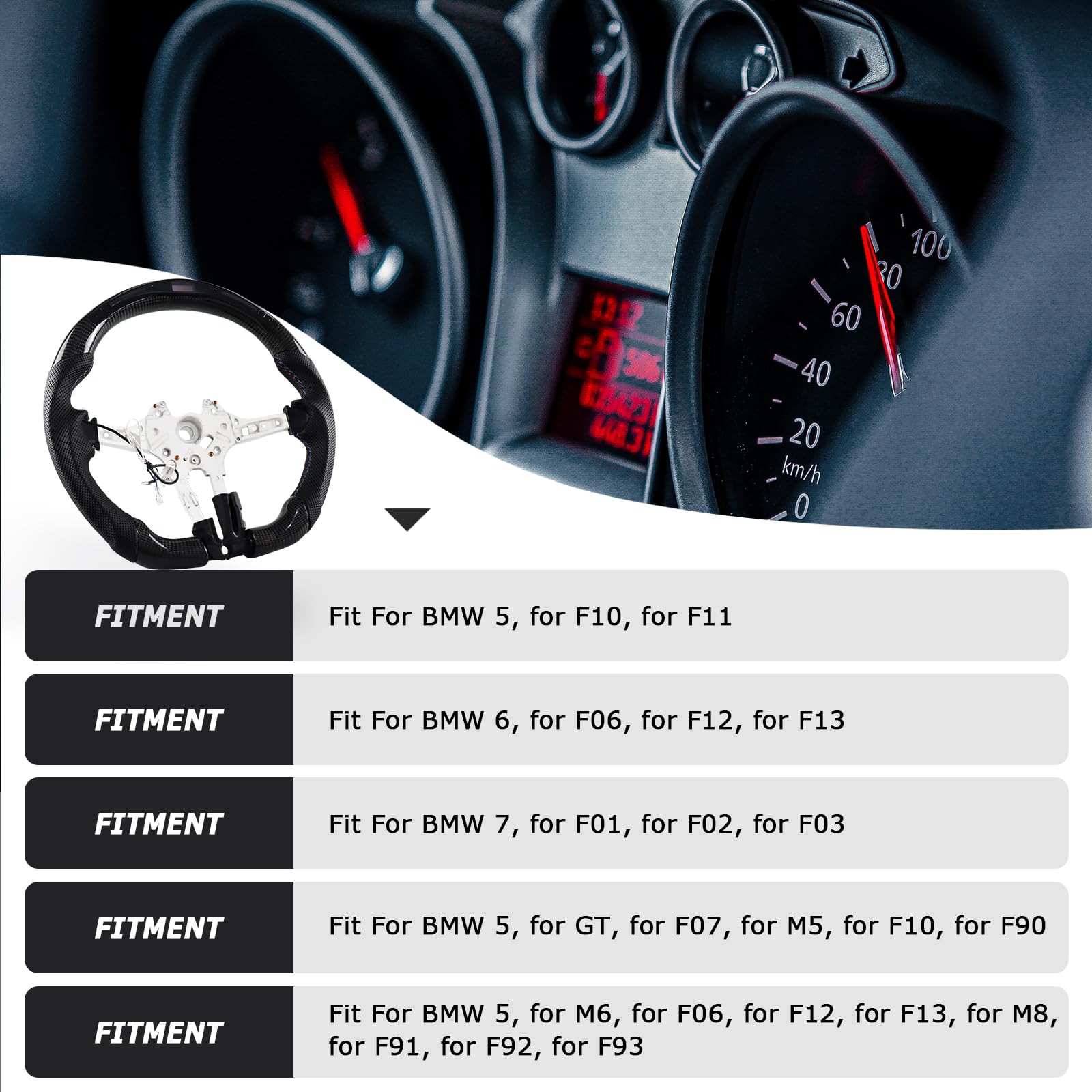 Carbonfaser-Lenkrad, LED-Schaltanzeige Lenkrad für BMW M Sportserie/M Performance Serie M5 F10 F11 F06 F12 F13 F01 F02 F03 GTF07 M5 F10/F90 M6 F06/F12/F13 M8 F91/F92/F93
