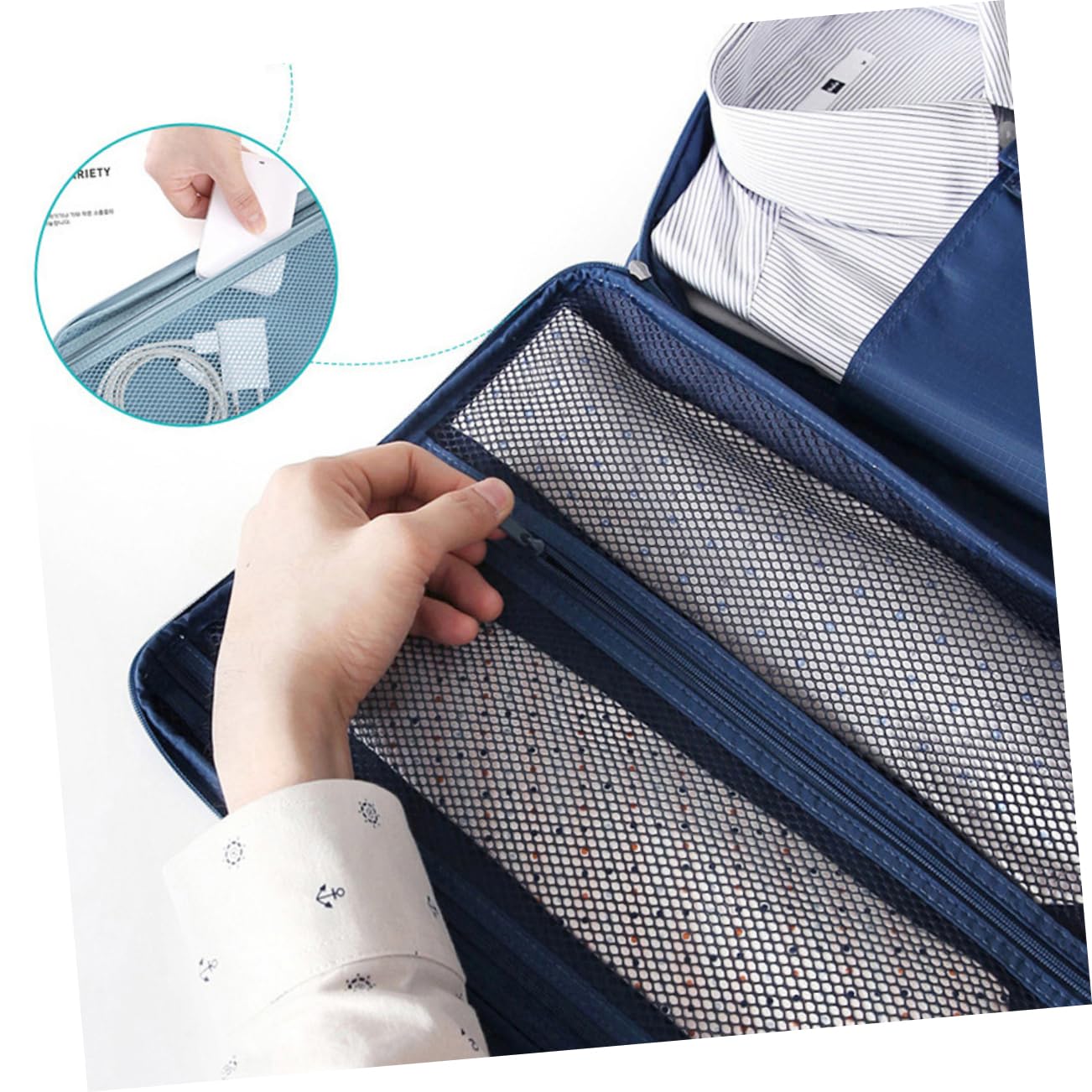 Aufbewahrungstasche und Waschbar Marineblaue aus Polyester Reise und Großem Raum für Hemden mit Einzigartiger Krawattenaufbewahrung Tragbar für Geschäftsreisen