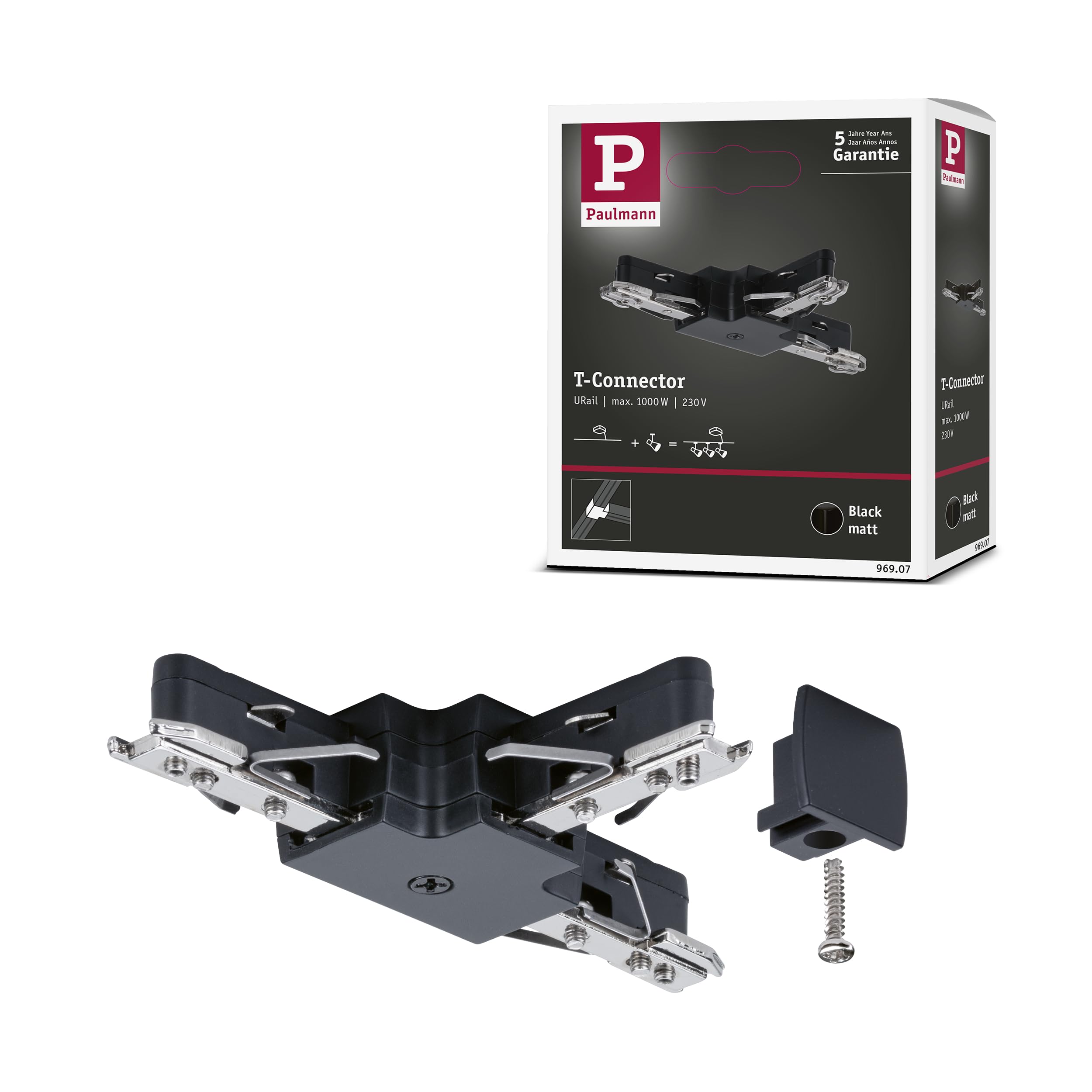 Paulmann Black Matt 96907 Urail T-Connector 104X62mm Max. 1000W Rail System
