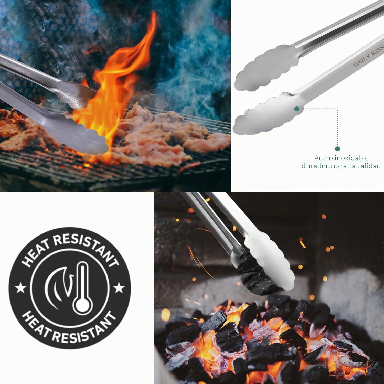 Pinzas para parrilla, pinzas de cocina extralargas de 43cm, de acero inoxidable de gama alta, para cocinar, parrillas, barbacoas o bufé (43cm, 1PC)