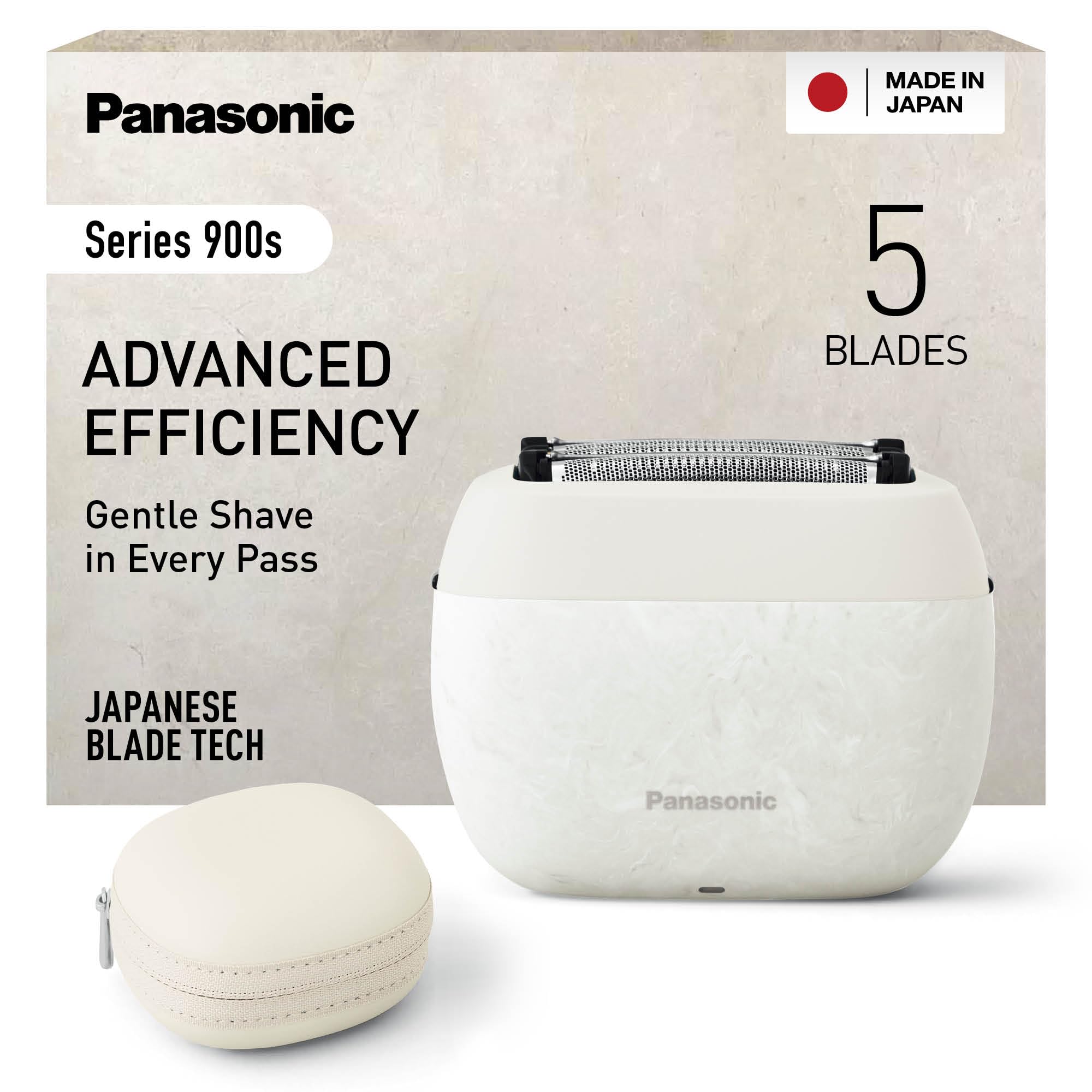 Panasonic ES-PV6B-W803 Serie 900s Shaver, Rasoio Elettrico da Uomo Wet & Dry a 5 Lame, Sensore Barba Reattivo, USB-C, Custodia, NAGORI® Bianco Marmo