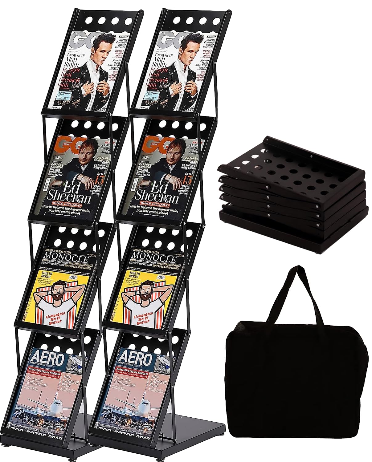 Letteratura opuscolo rivista catalogo visualizzazione rack con borsa per il trasporto, supporto rivista pieghevole per ufficio vendita al dettaglio e mostra fiera (2, Black)