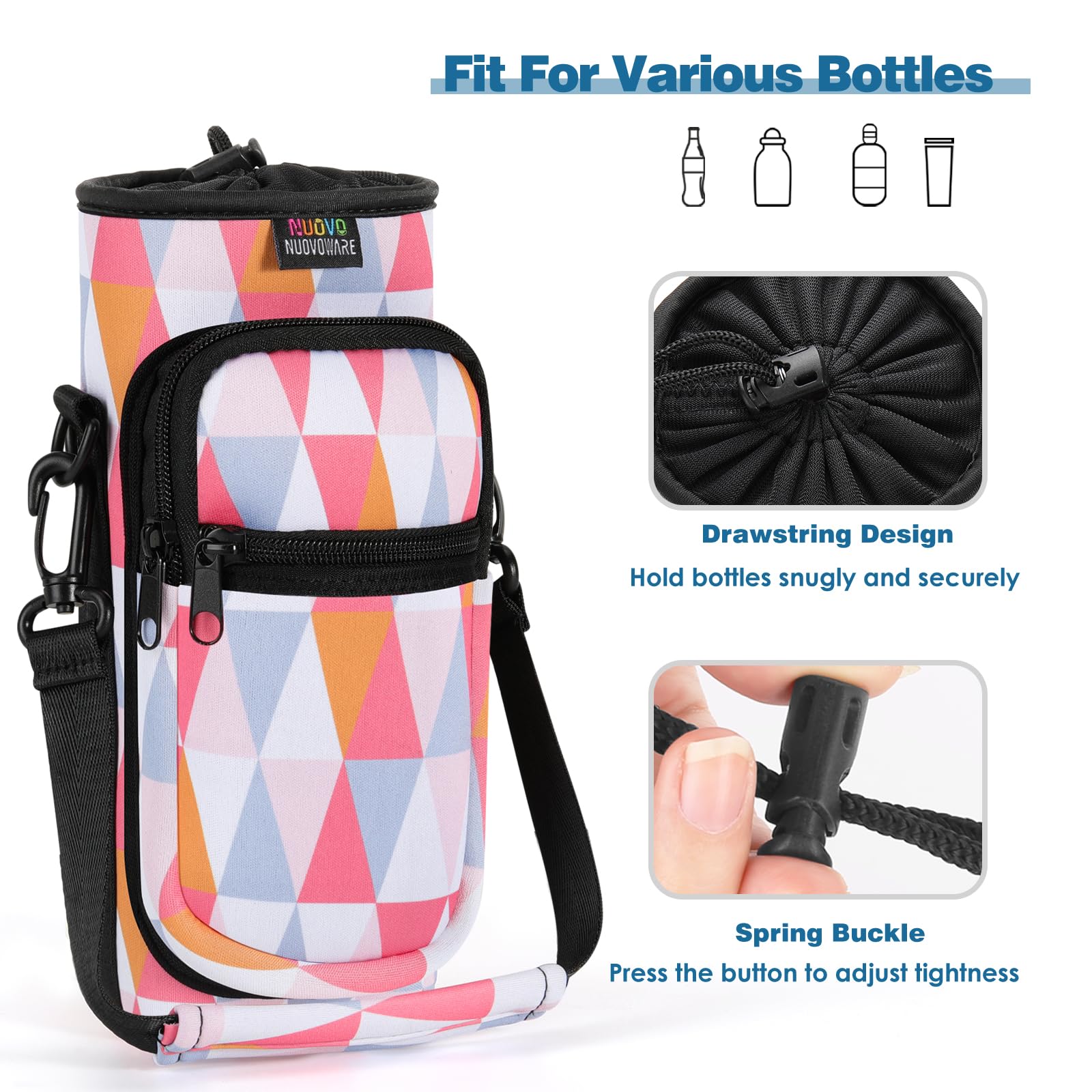 Nuovoware Borsa per Borraccia in Neoprene, 750ml/1000ml/1800ml Custodia per Bottiglia con Tracolla Regolabile Maniglia, Borsa Portatile Porta Borraccia Ciclismo da Escursionismo Campeggio