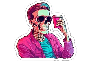 Skeleton Drinking Coffee Sticker Horror Weatherproof Decal Vinyl Gift
