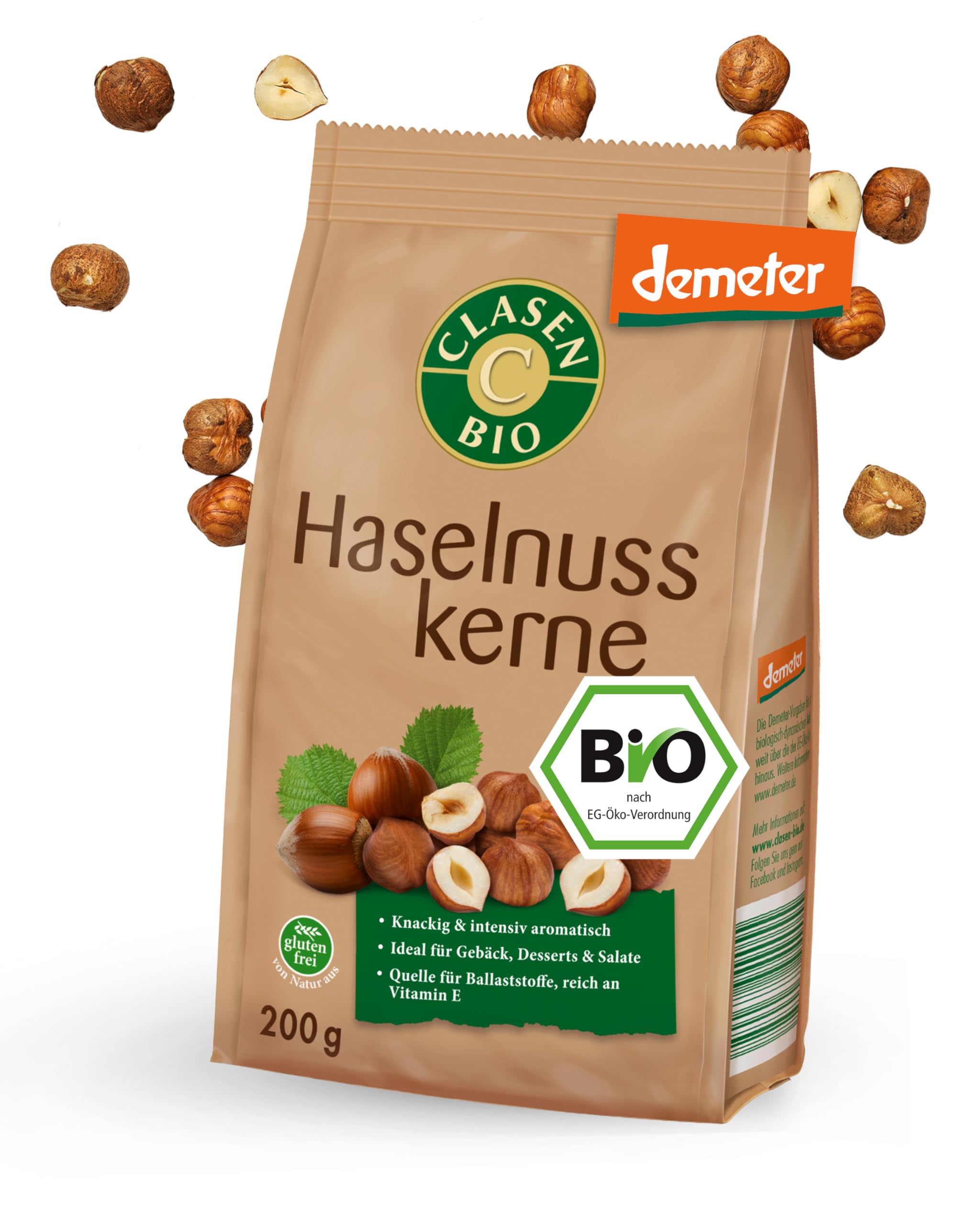 3x CLASEN BIO Demeter Haselnusskerne ohne Schale - 200g