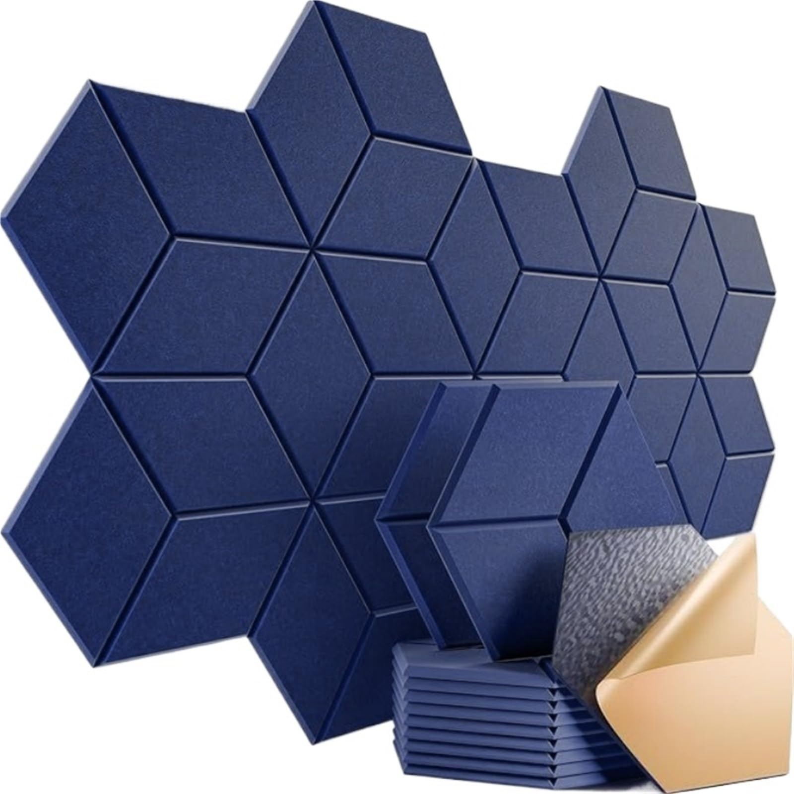 Paneles Acústicos Hexagonales Panel de espuma fieltro autoadhesivo con diseño en Y, insonorizante, for absorber el ruido y eliminar Para el estudio(Dark blue,8 PCS)