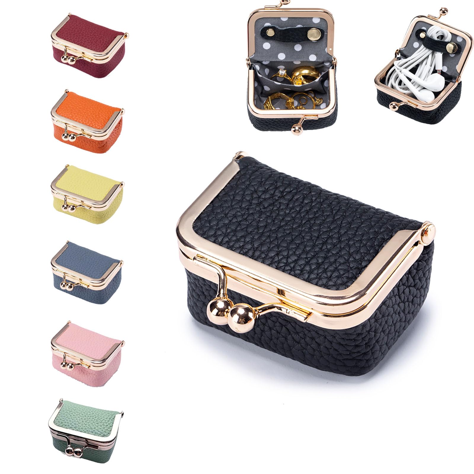 FURZART Genuine Leather Jewelry Travel Case Mini Portable Organizer with Kiss Lock Anti-Tip Design Stable Small Jewelry Box