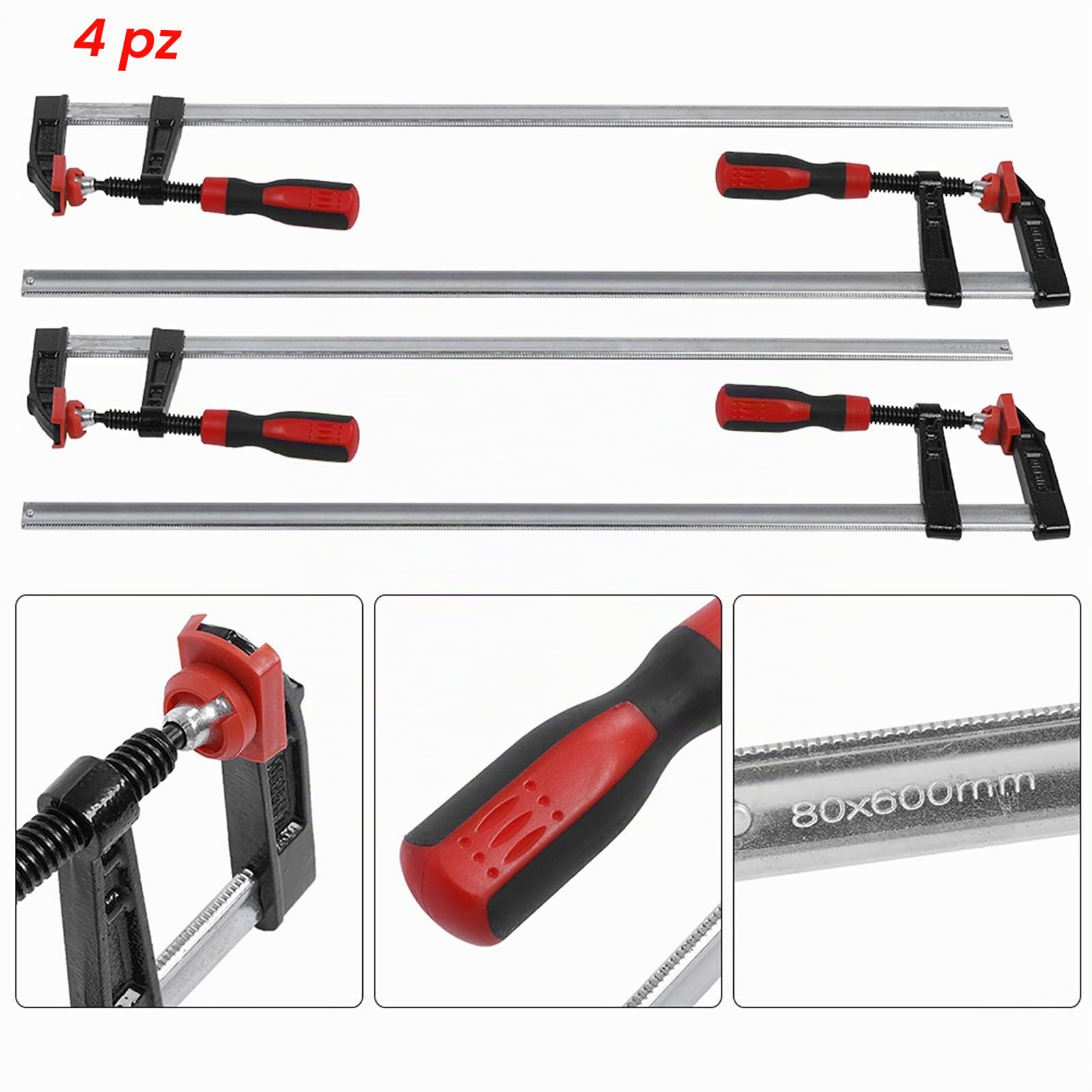 Morsetti a vite 4 pezzi F, morsetto a vite a serraggio profondo, F Clamps Bar morsetto set di ghiere rapido scorrimento fai te lavorazione del legno kit attrezzi 80 x 600 mm