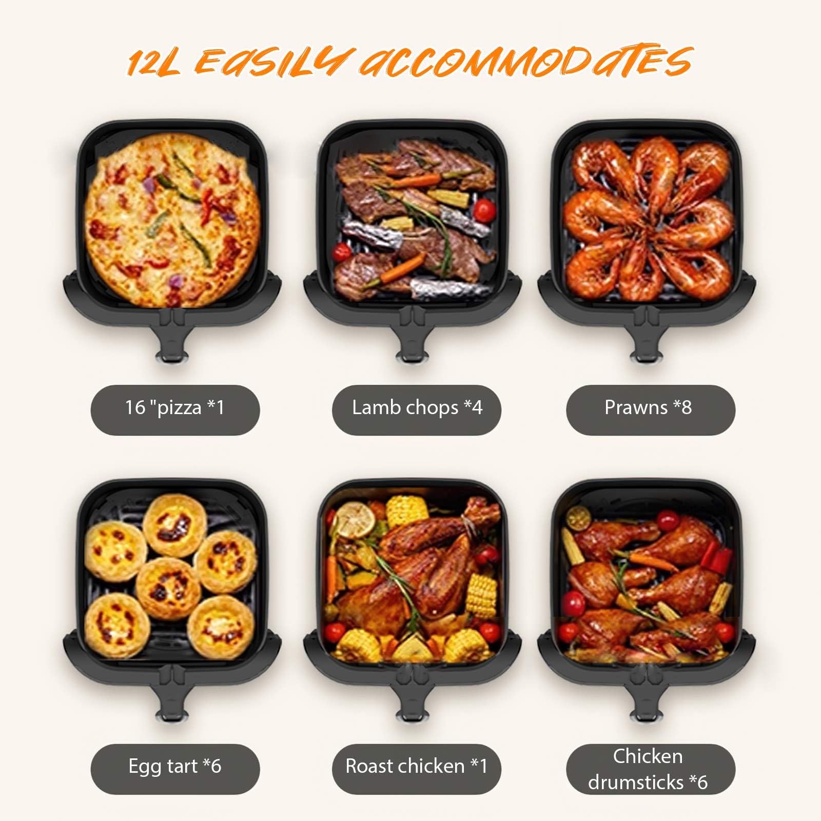 Air Fryer 12L,Freidora de aire con ventana de visualización,Pantalla táctil digital,Menos grasa,Circulación de aire caliente,Menús Preprogramados Saludables,Cocción rápida a alta temperatura de 210℃