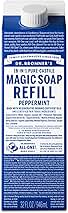 Dr. Bronner's Pure-Castile Liquid Magic Soap Refill - Made with Regenerative Organic Certified Oils, 86% Less Plastic - 18-in-1 Uses for Face, Body Wash, Hand Soap Refill & More - Peppermint, 32oz