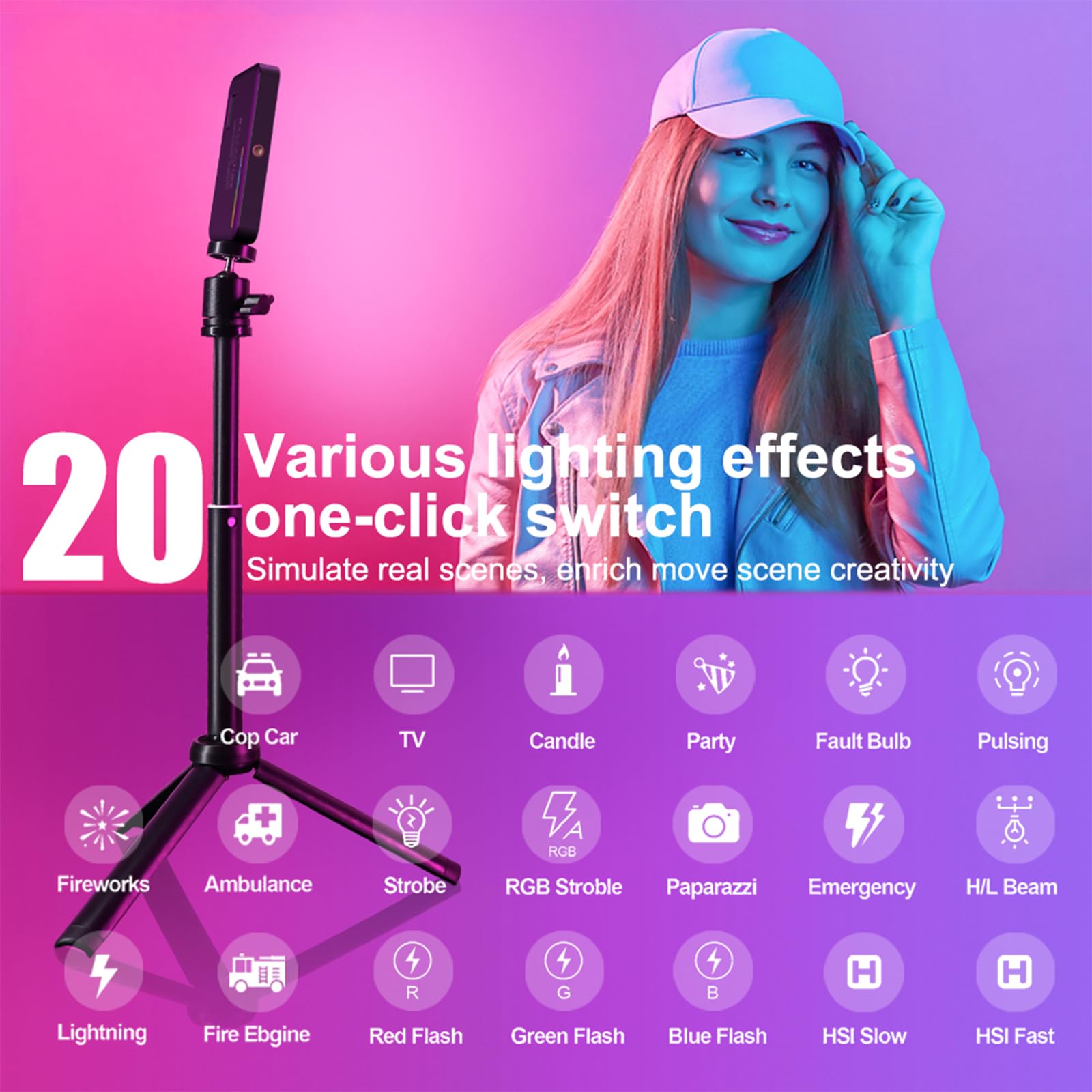 LUXCEO RGB LED Luce Video Ricaricabile Fotografia RGB Luce, 3100mAh, CRI 95 +, 2500K-9000K Dimmerabile 20 effetti di luce con display LCD per Vlog,Live Stream,Intervista,Fotografia