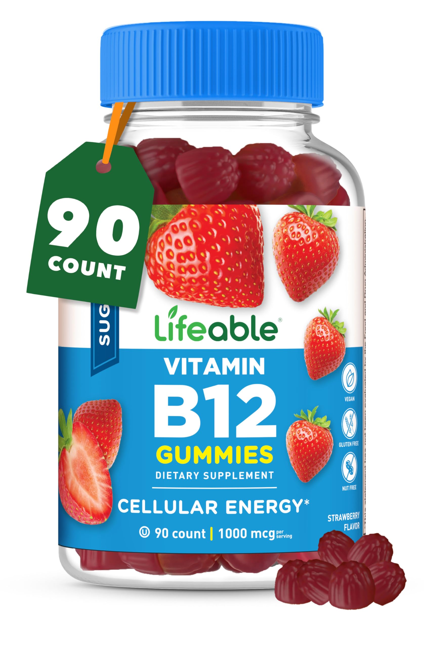 Lifeable Sugar Free Vitamin B12 Gummies for Women & Men, 1000 mcg, 90 Count