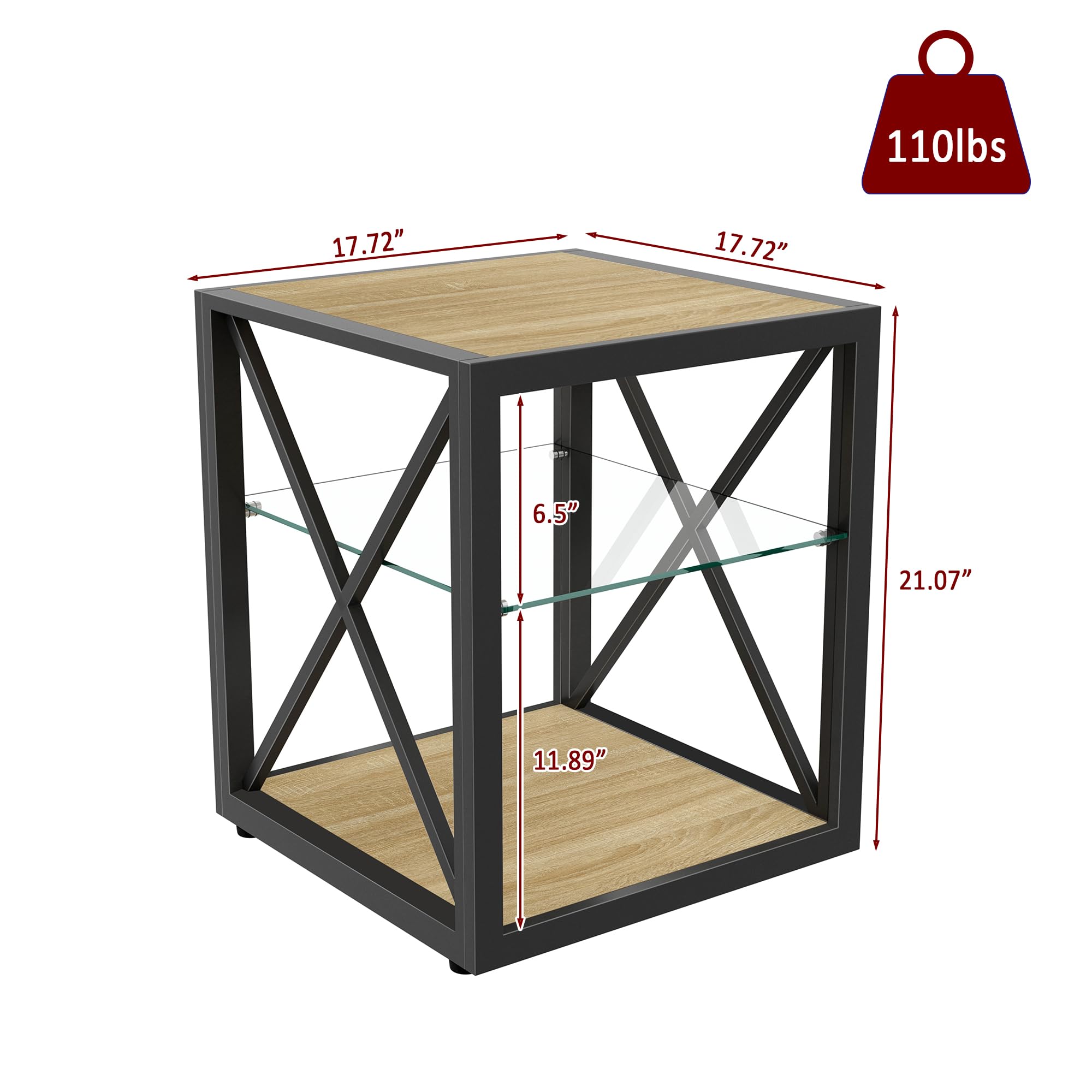 Condition photo showing New/Like New for 18'' modern end table nightstand wood mdf and glass, compact small wood end table with drawer for living room bedroom industrial style durable storage (product h)