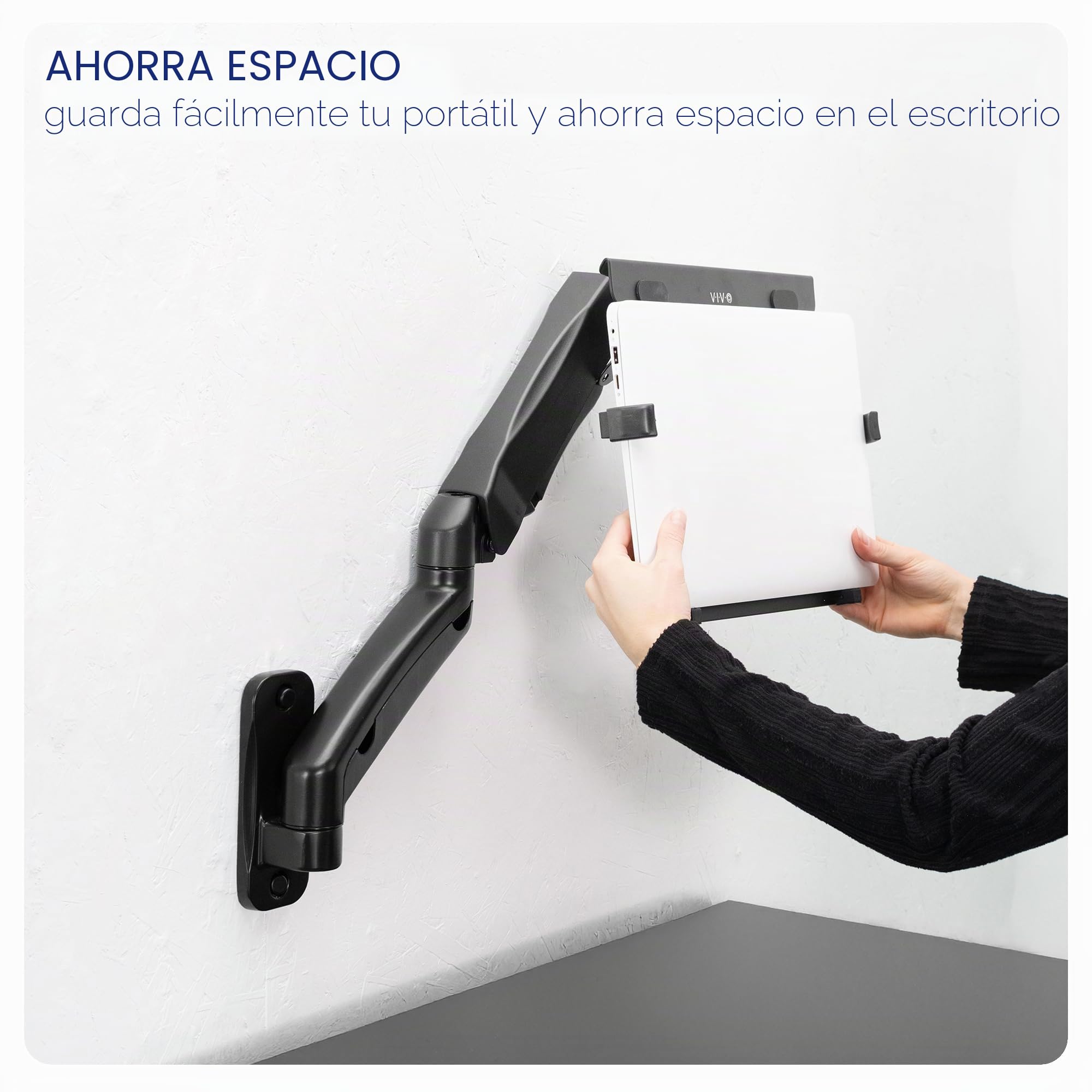 Vivo Mount-V001GL - Soporte de Pared para portátil con Brazo extendido neumático Ajustable en Altura, Bandeja articulada de Movimiento Completo, se Adapta a Pantallas de 10 a 15.6 Pulgadas, Negro,